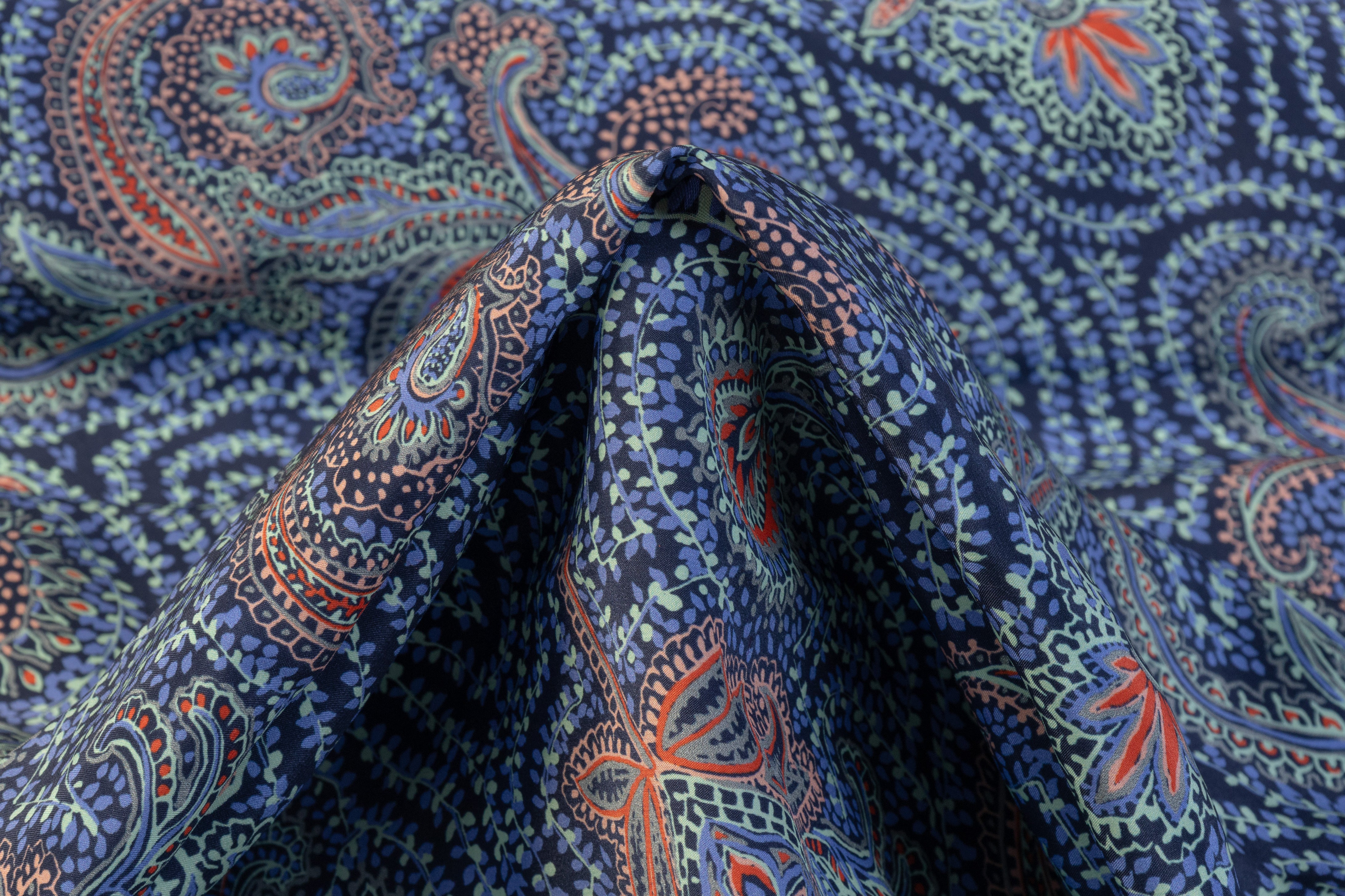 Paisley Floral Silk Charmeuse - Blue