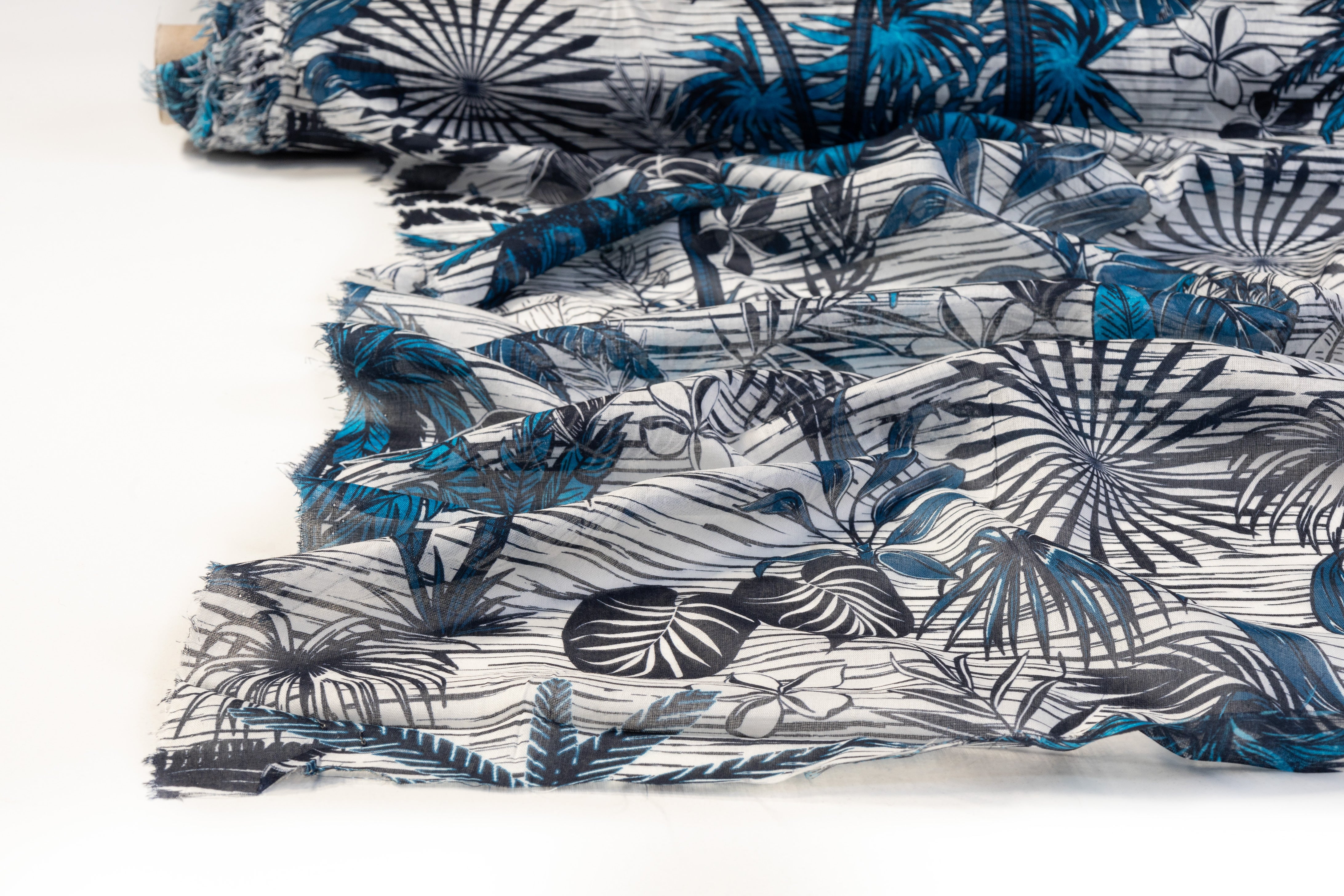 Tropical Italian Viscose Voile - Blue / White