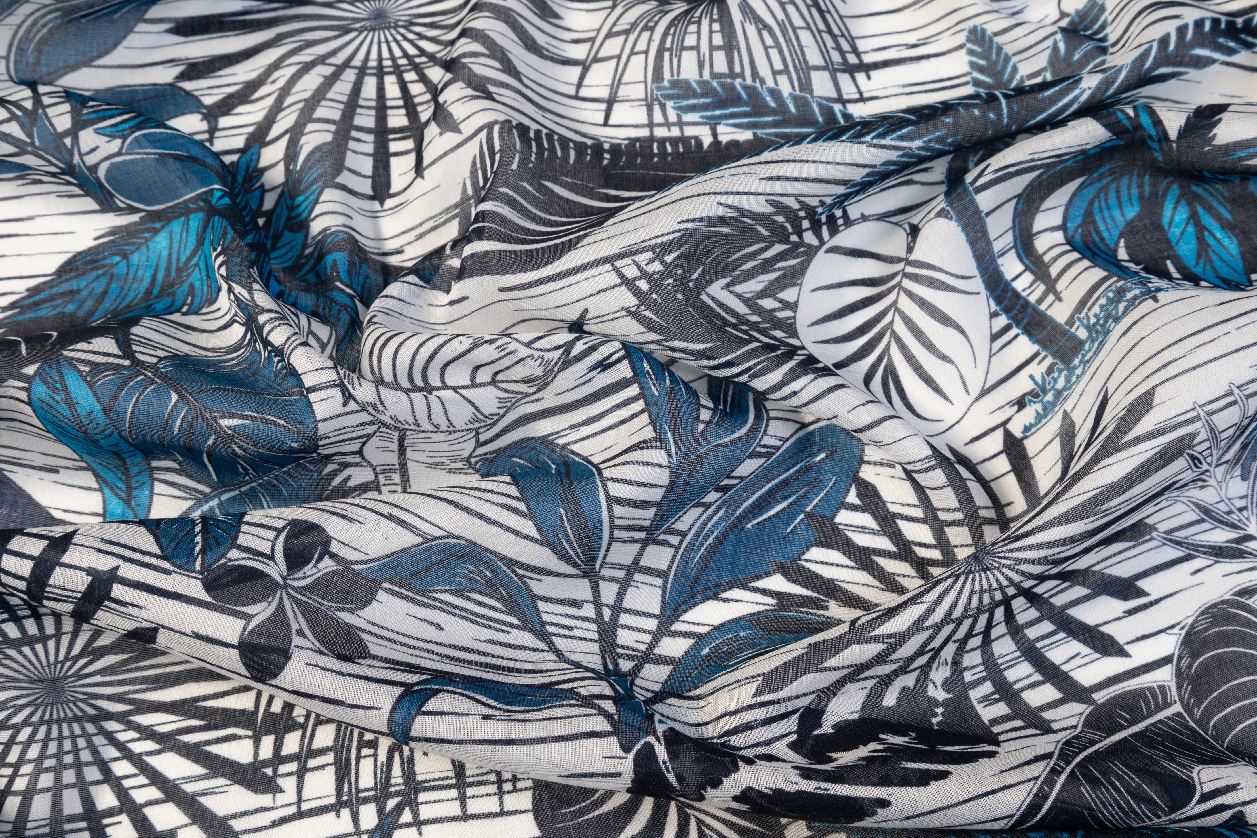 Tropical Italian Viscose Voile - Blue / White