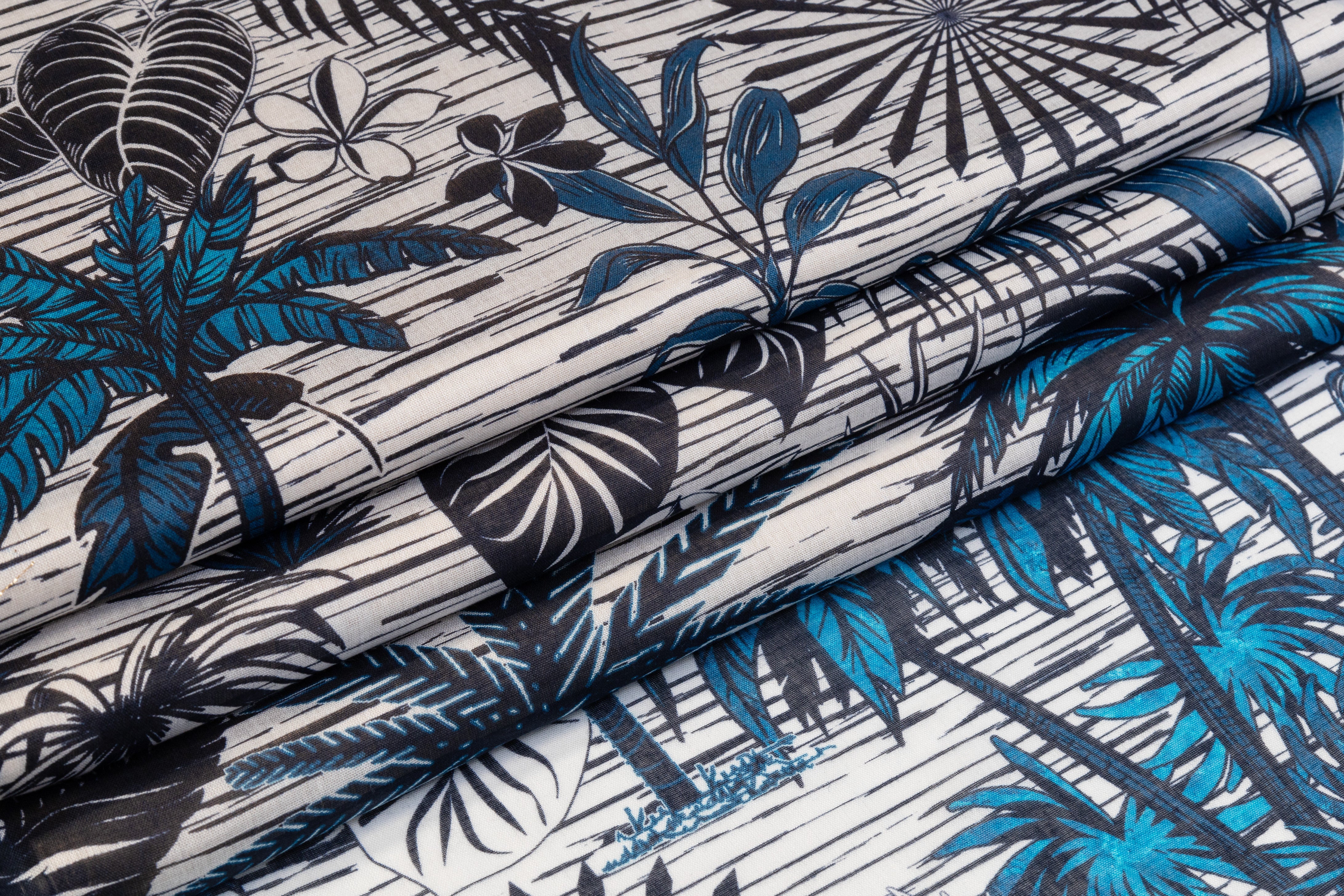 Tropical Italian Viscose Voile - Blue / White
