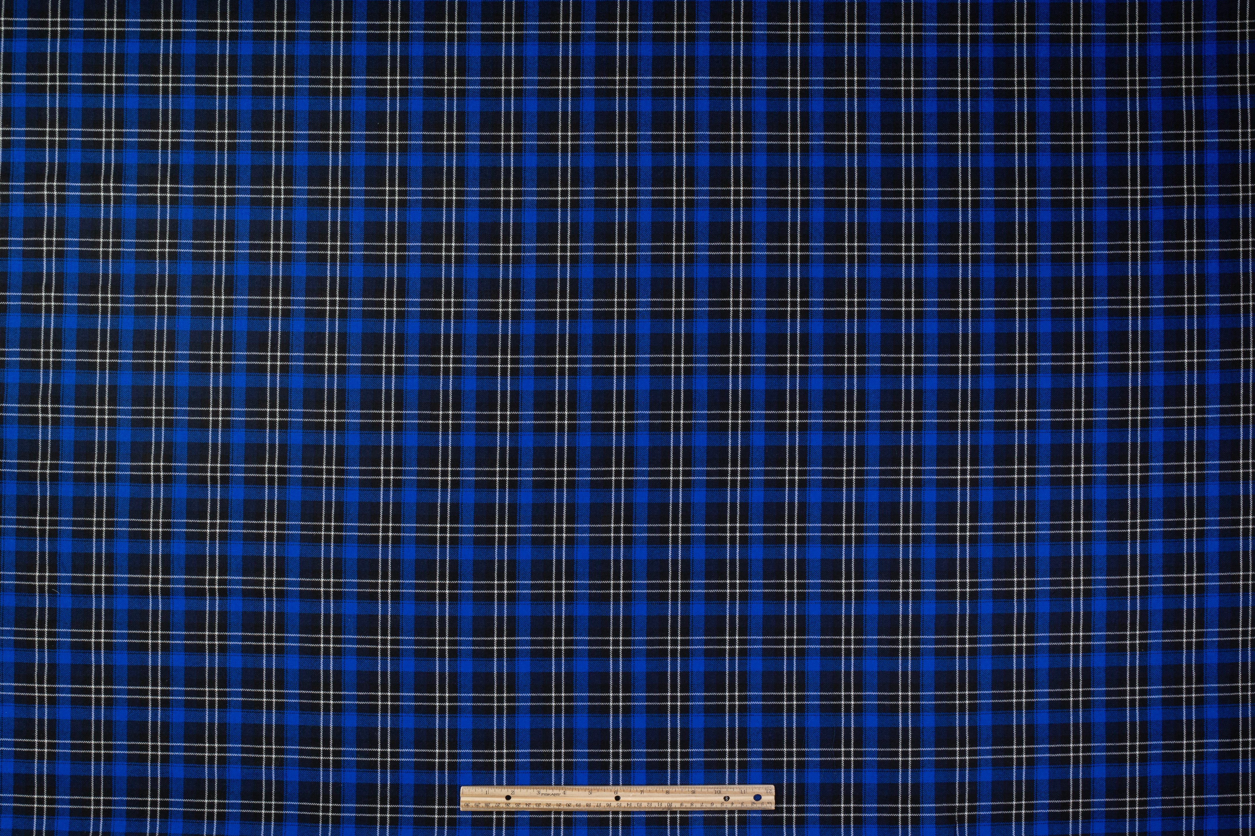 Tartan Italian Wool Suiting - Blue / Black / White