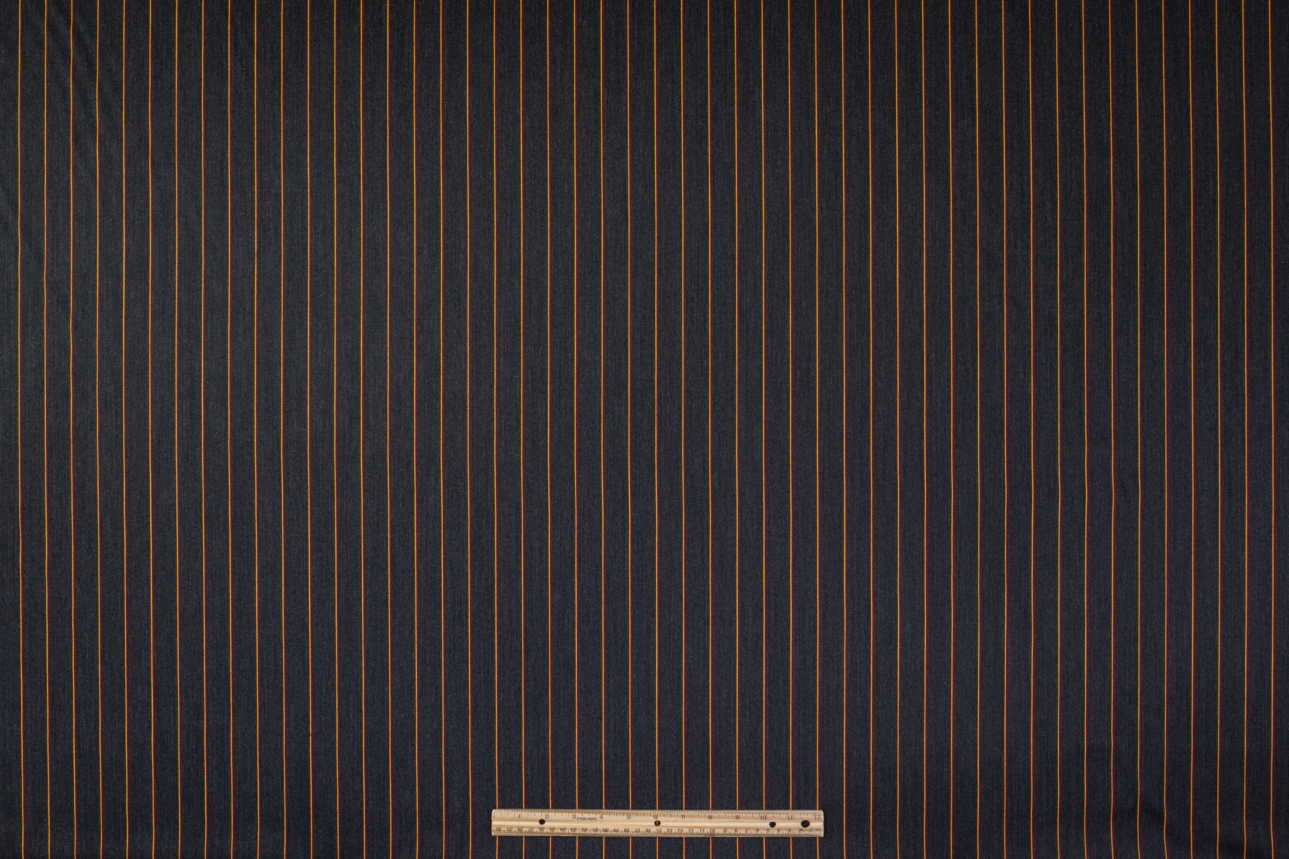 Striped Italian Satin Faille Wool - Gray / Red / Yellow