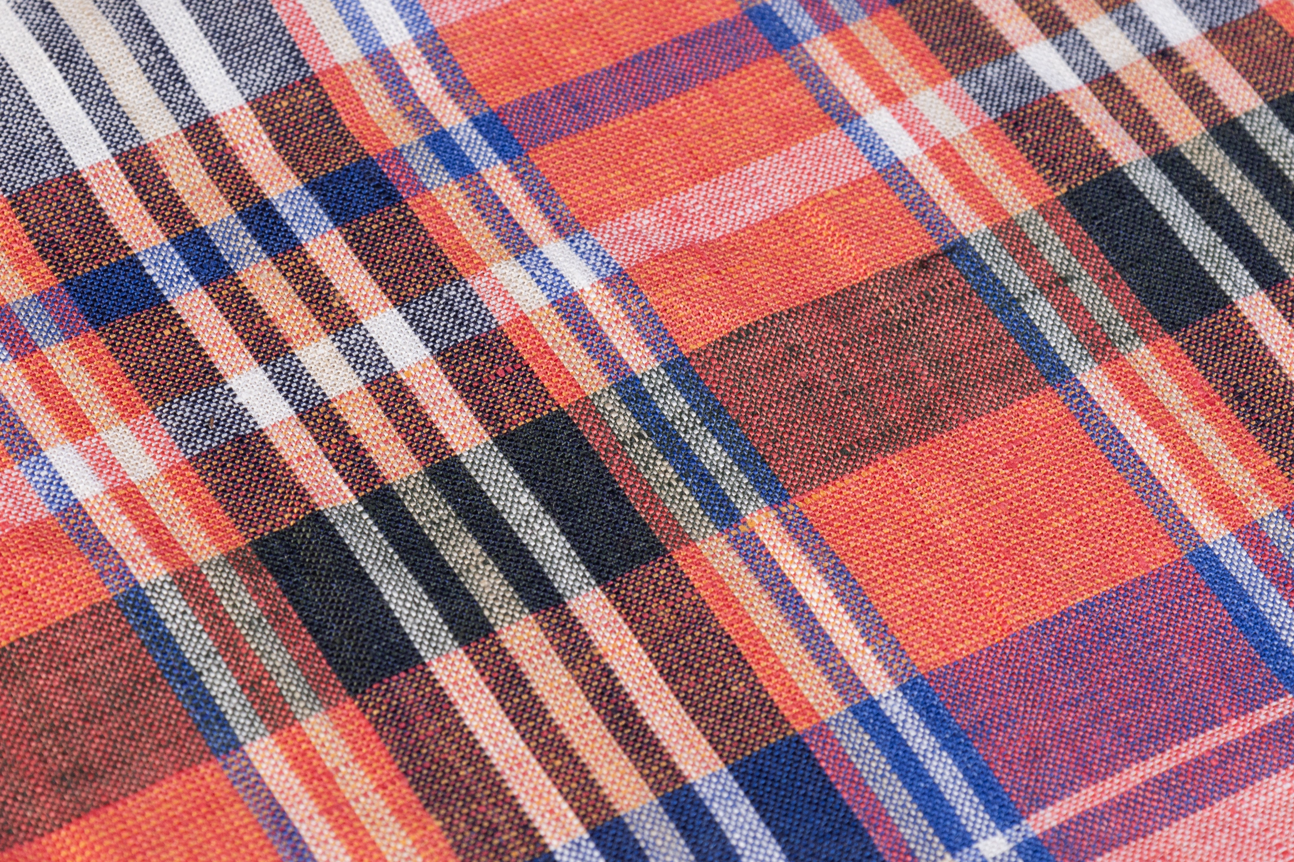 Checked Italian Linen - Coral / Blue