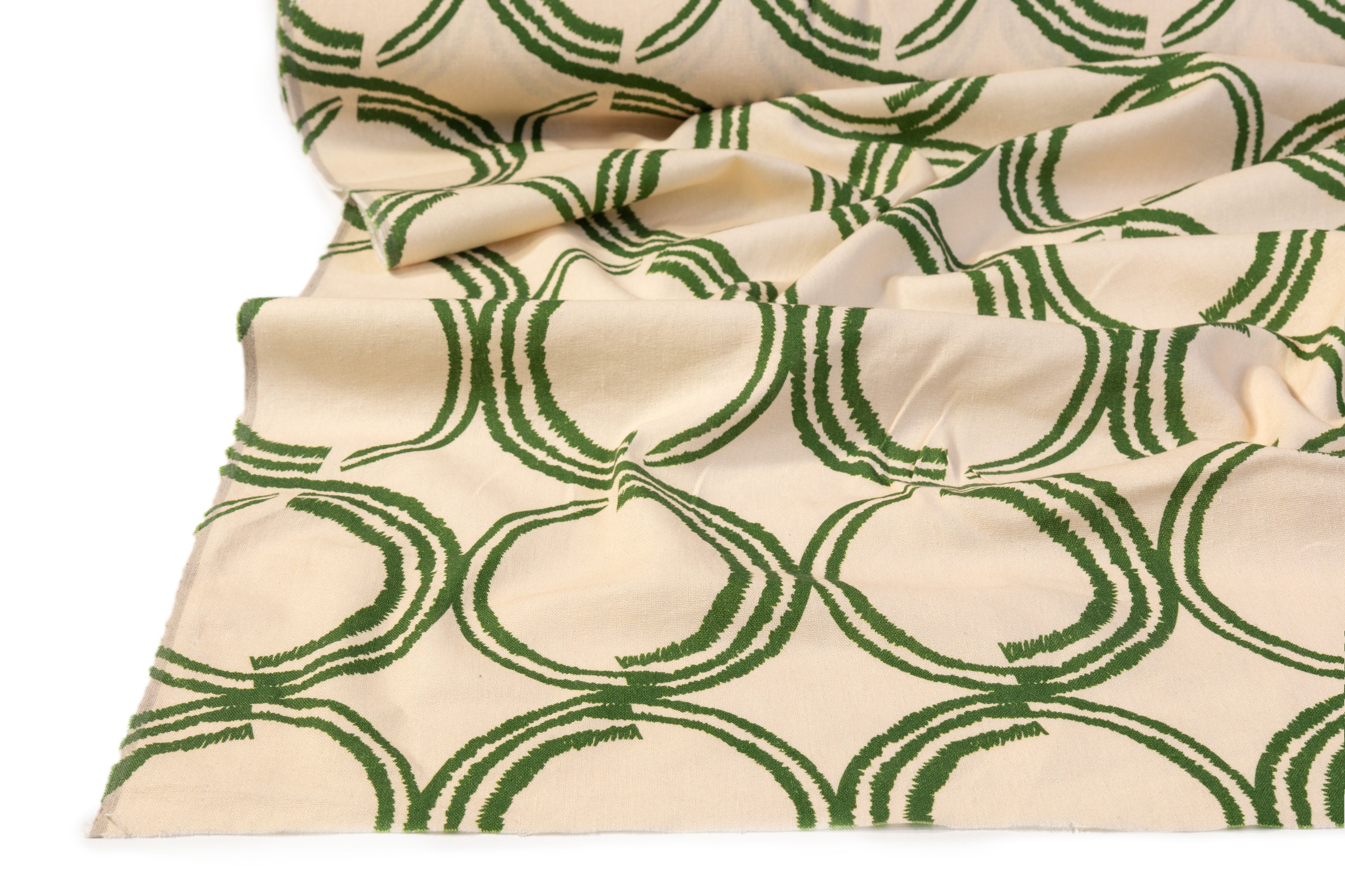 Geometric Printed Italian Linen Viscose Blend - Beige / Green