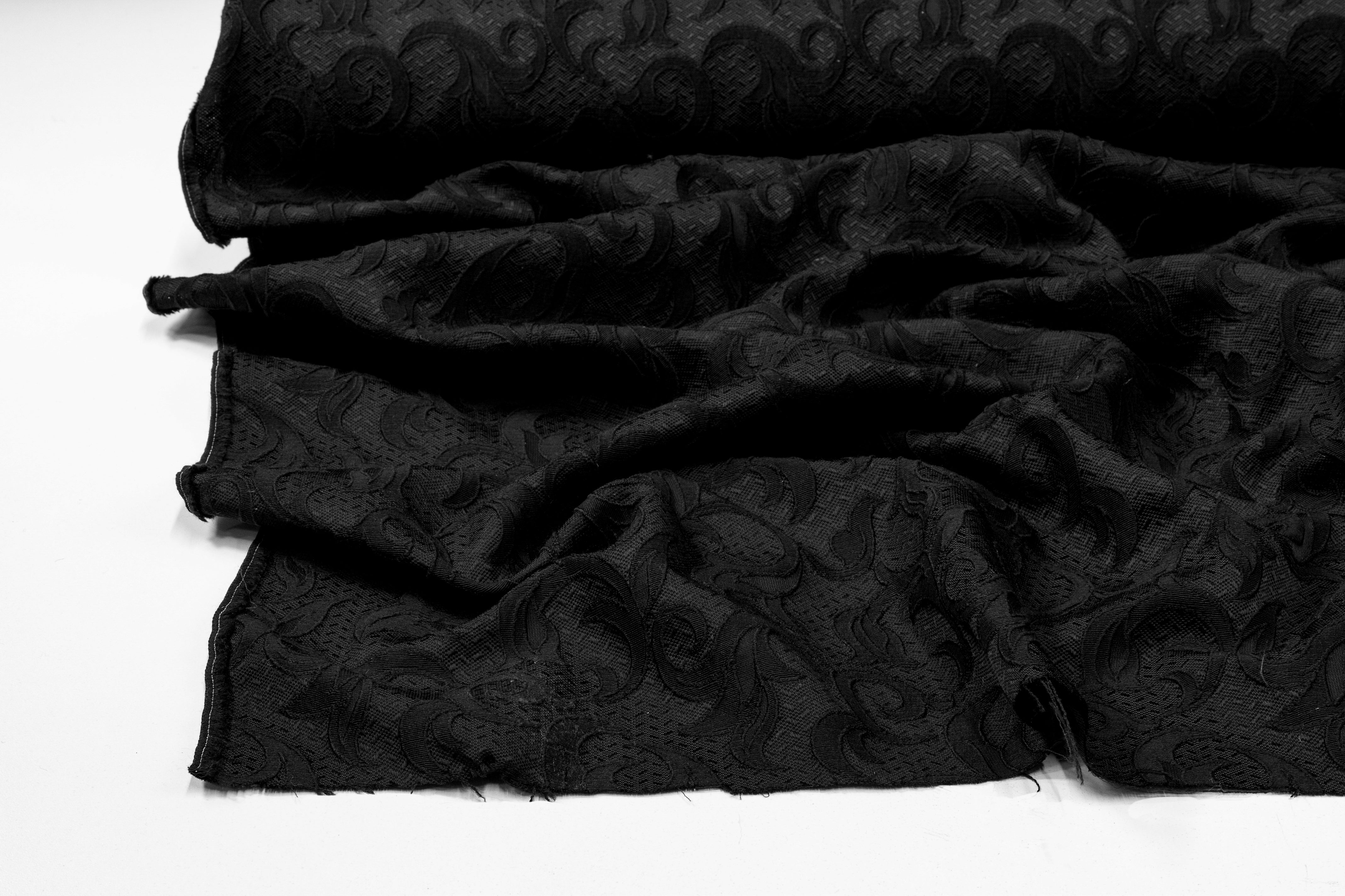 Textured Viscose Blend Brocade - Black