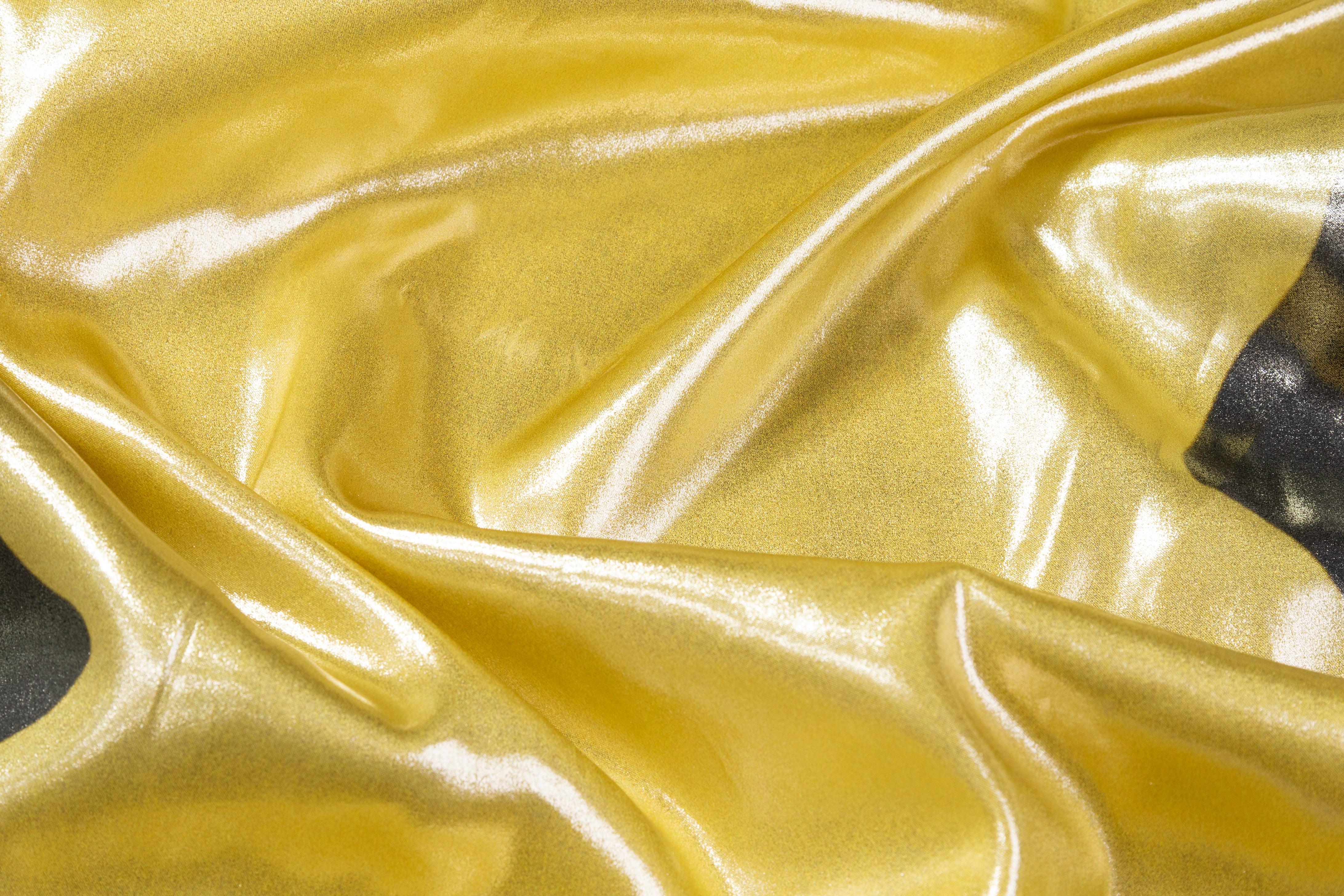 Abstract Floral Laminated Italian Silk Charmeuse - Gray / Golden Yellow