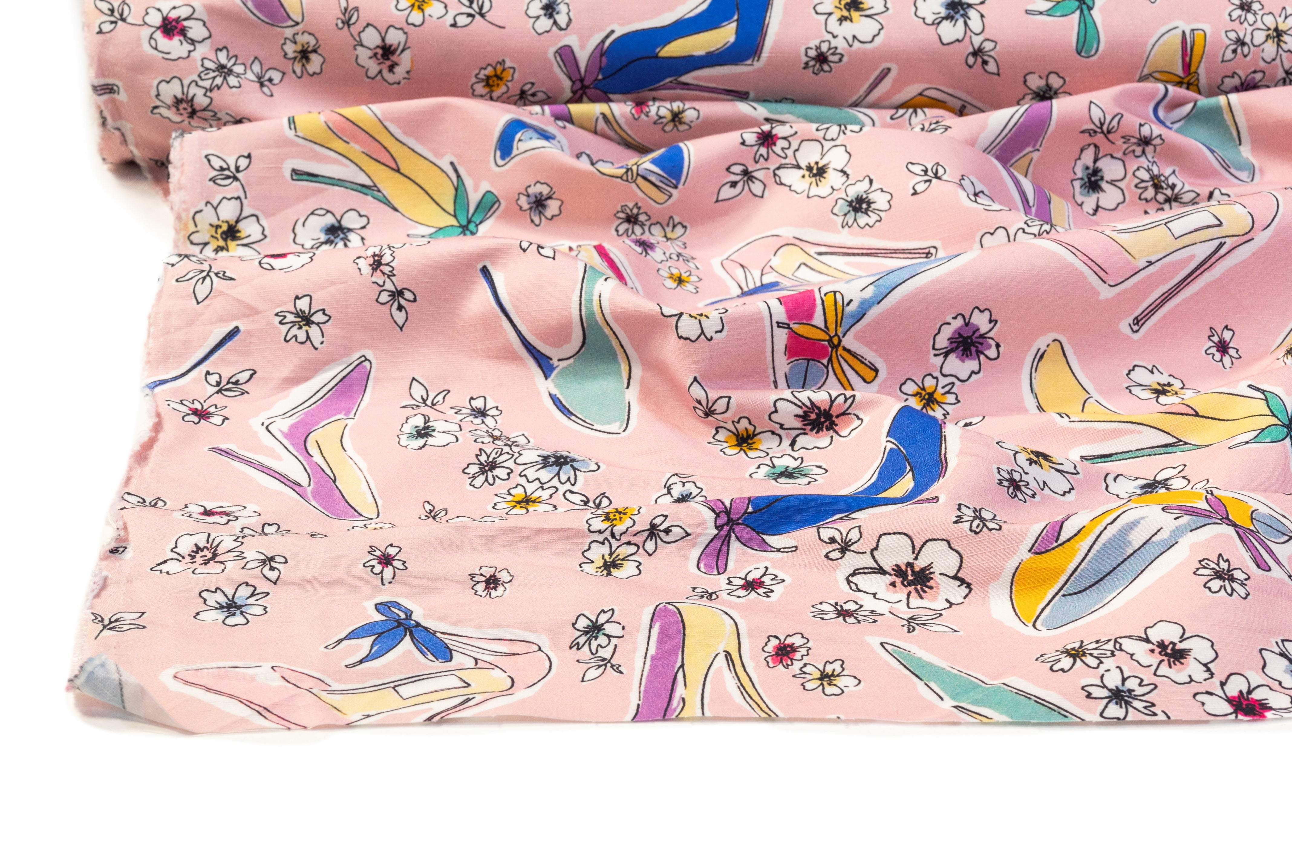 Textured Italian Cotton Linen Print - Pink