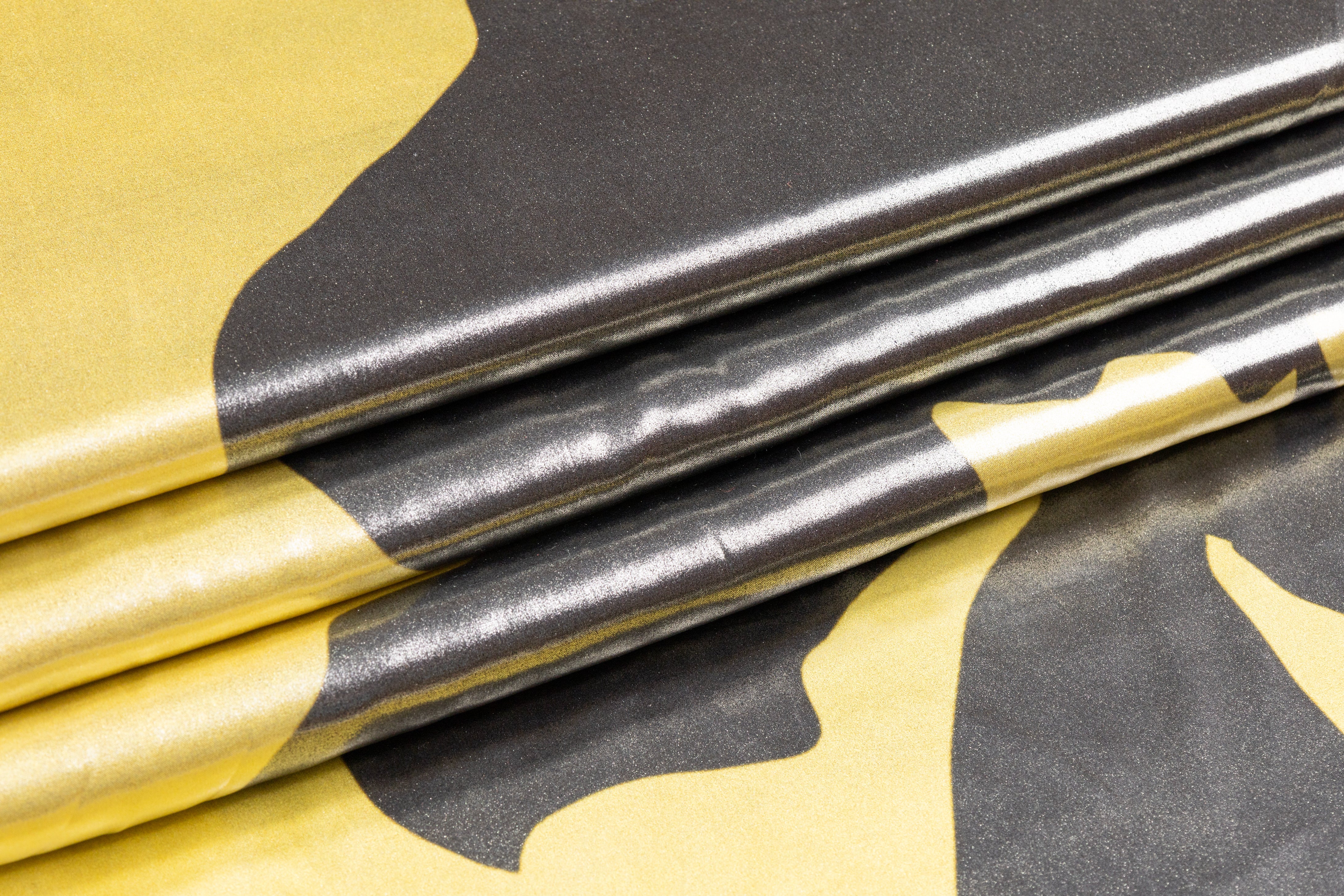 Abstract Floral Laminated Italian Silk Charmeuse - Gray / Golden Yellow