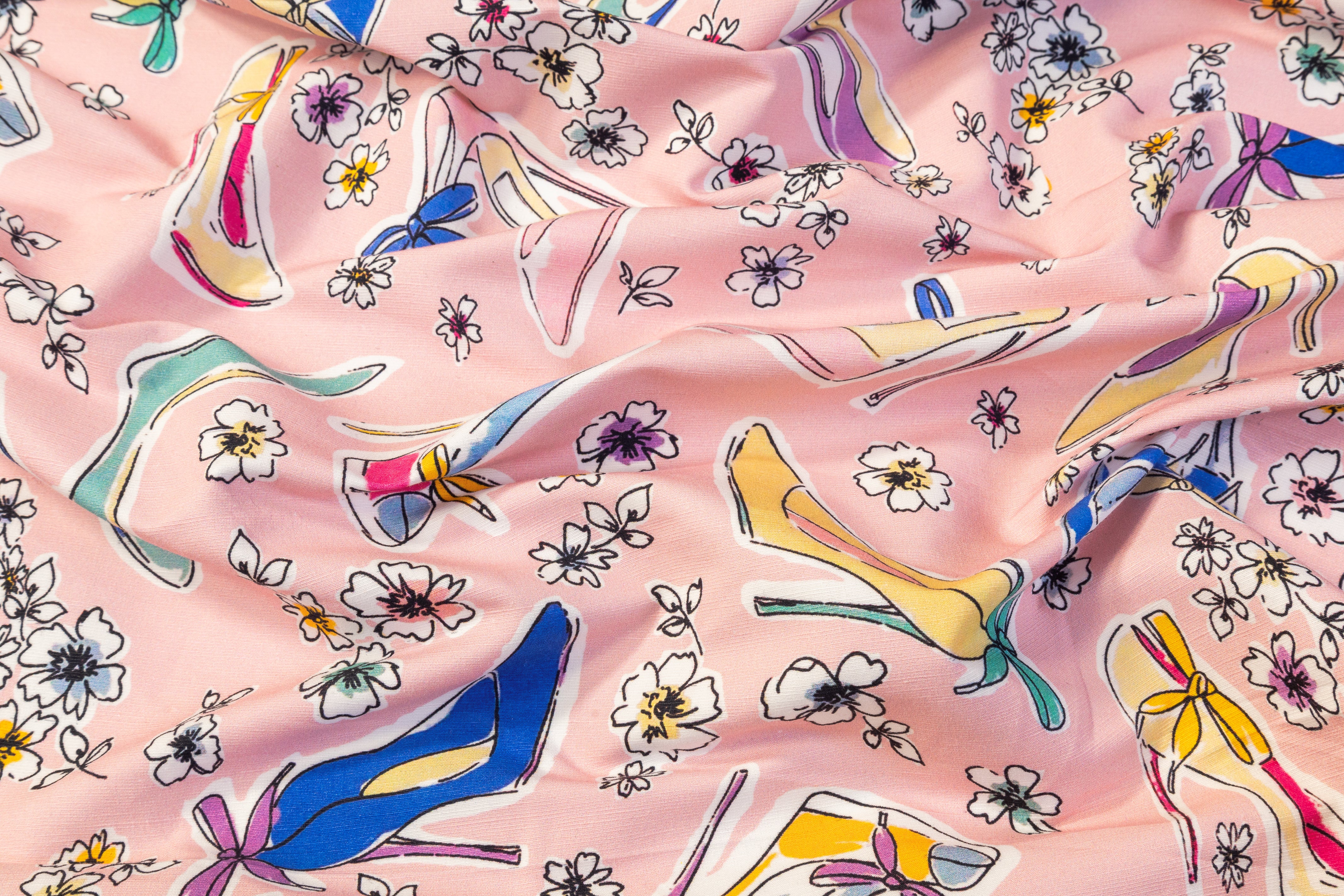 Textured Italian Cotton Linen Print - Pink