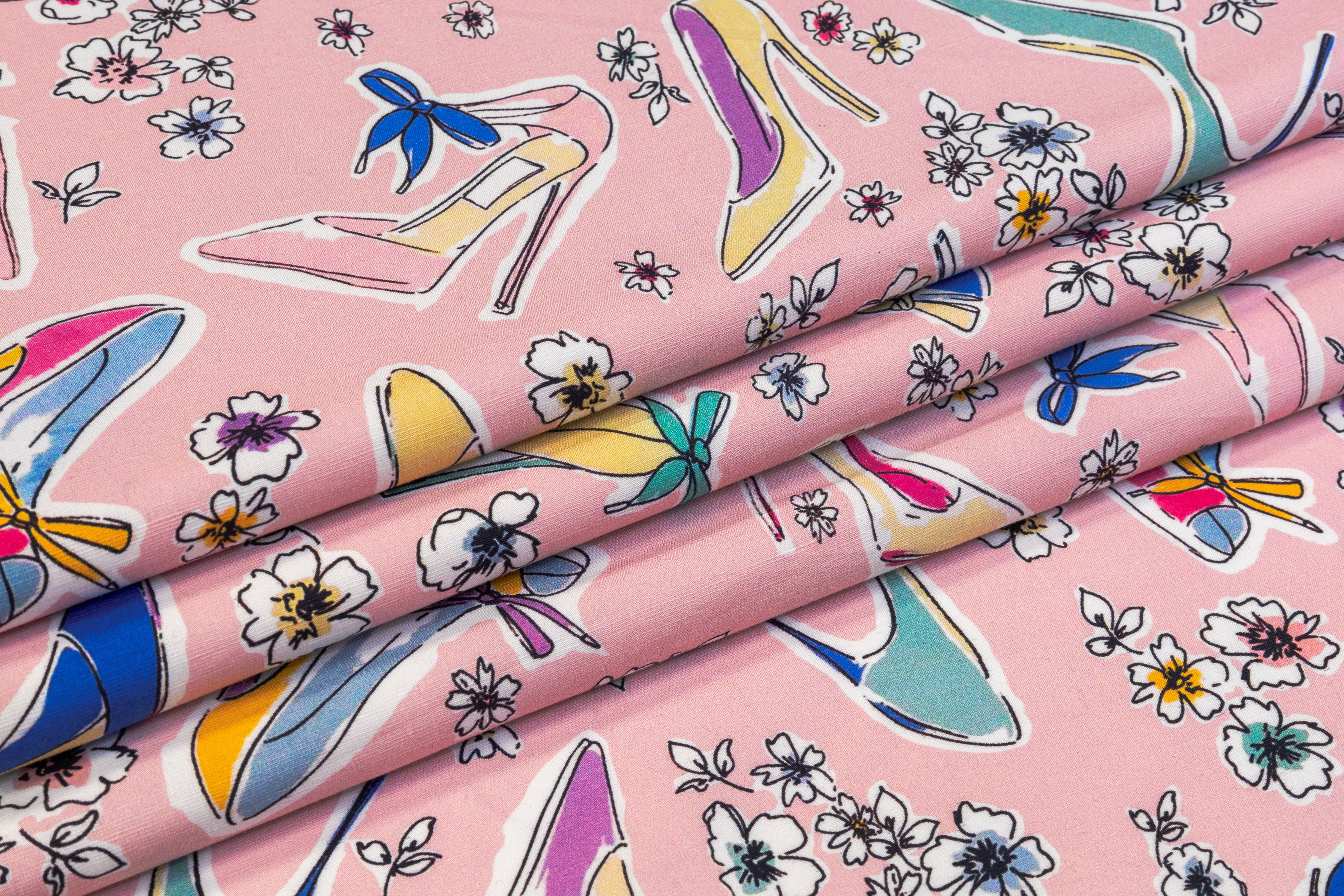 Textured Italian Cotton Linen Print - Pink