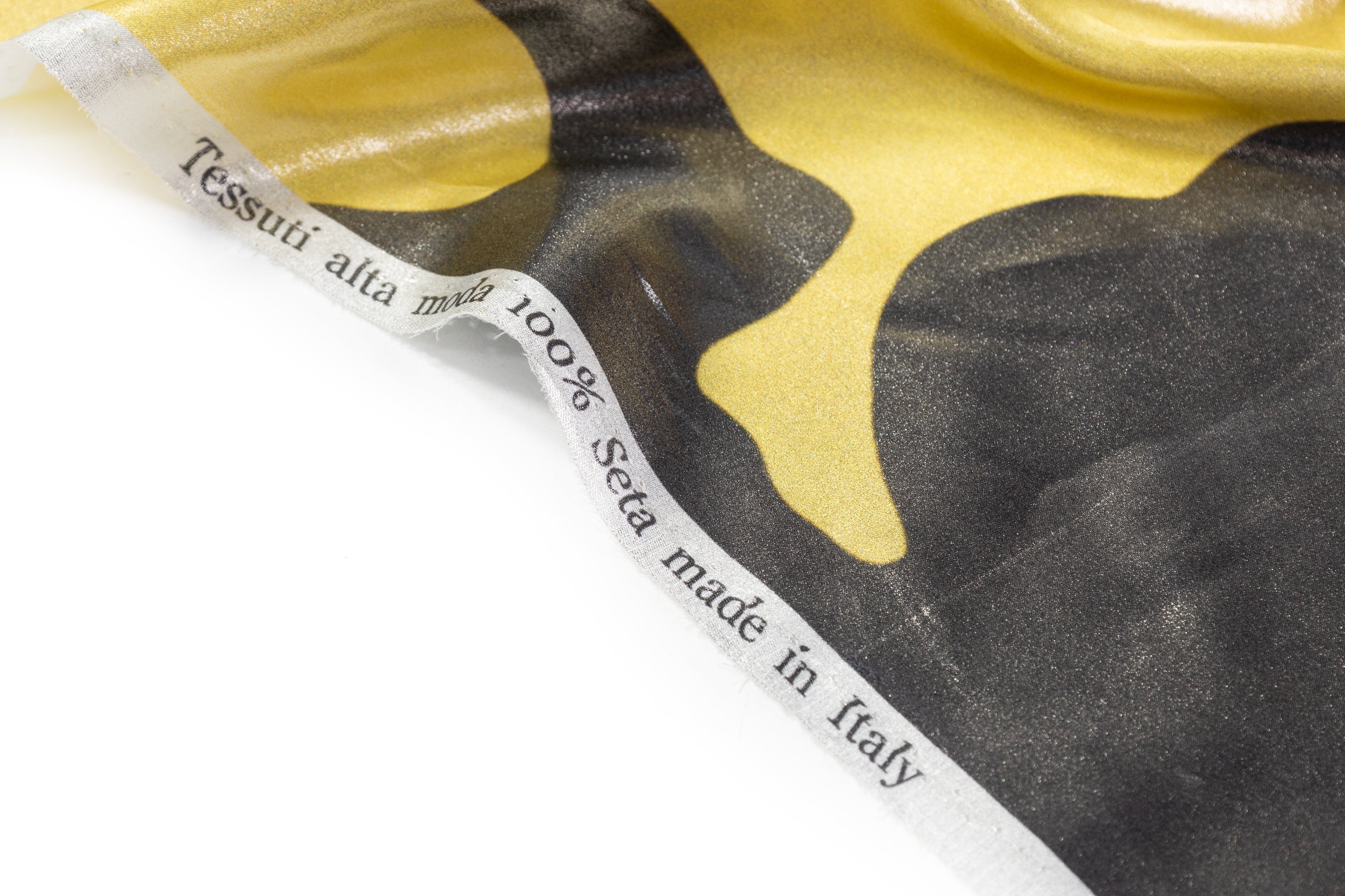 Abstract Floral Laminated Italian Silk Charmeuse - Gray / Golden Yellow