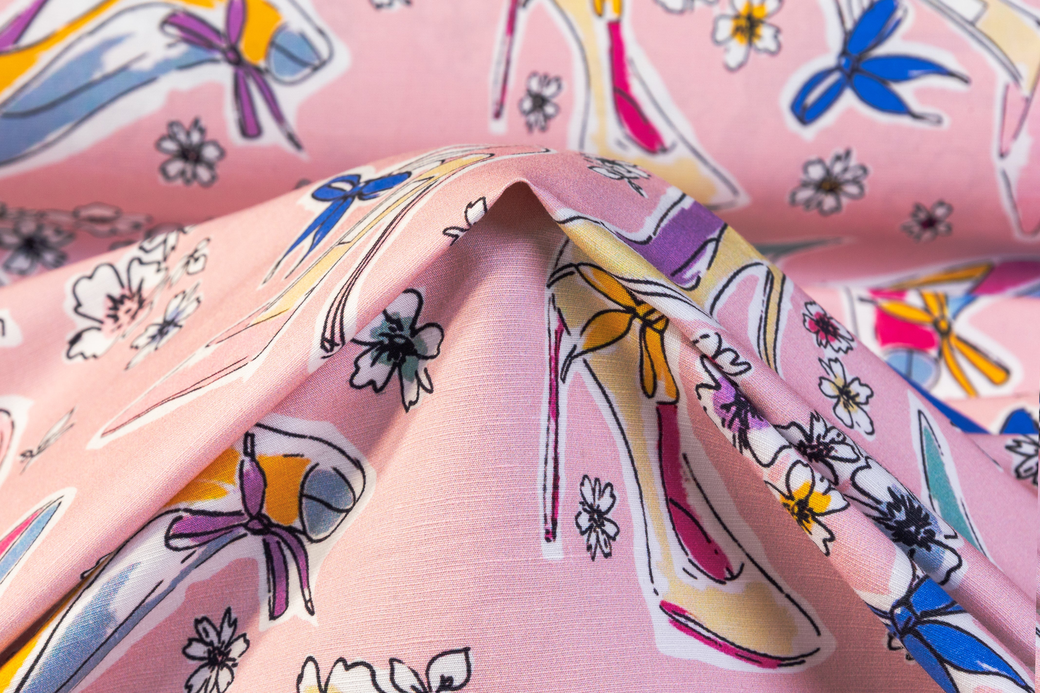 Textured Italian Cotton Linen Print - Pink