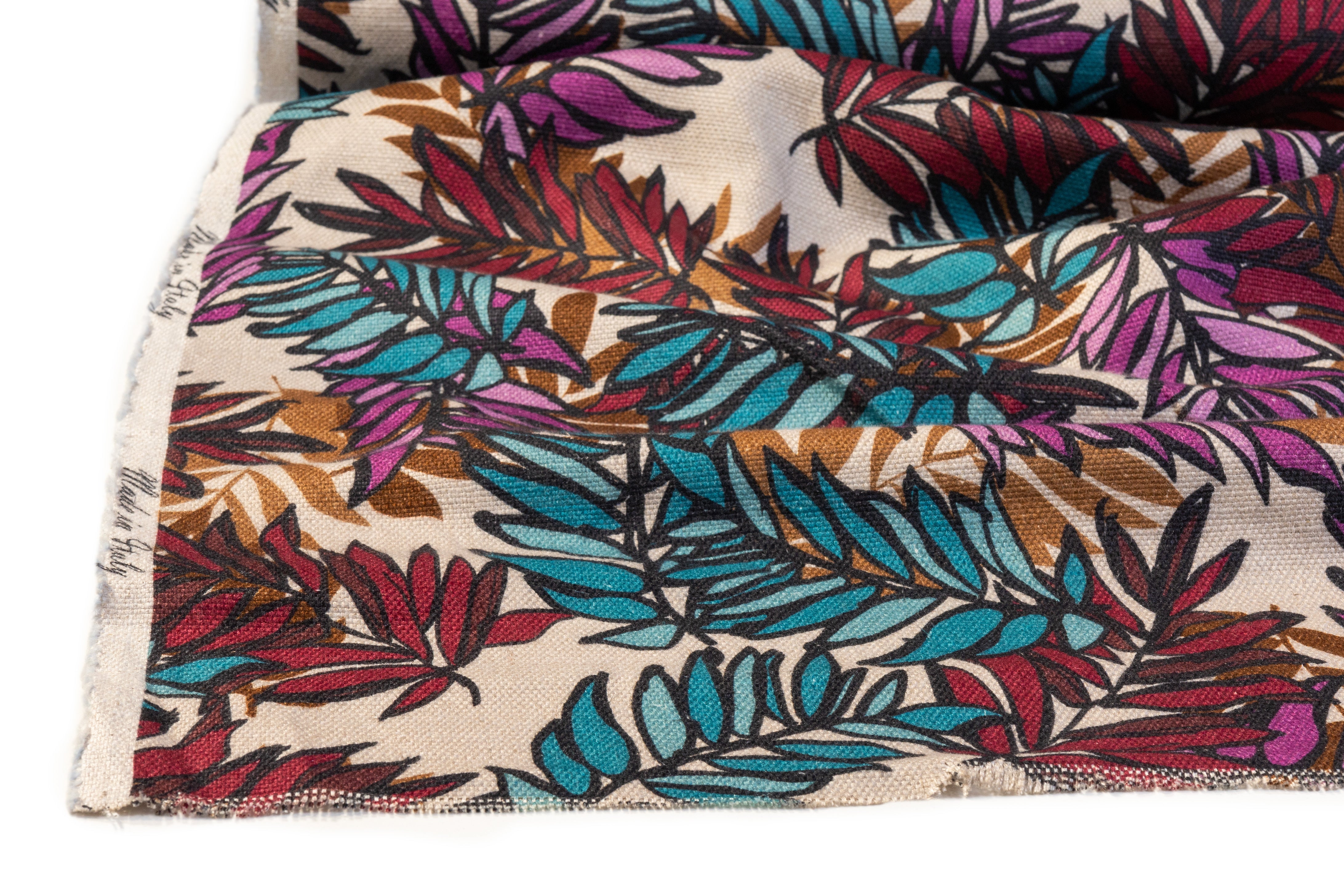 Leaf Print Italian Cotton Linen Blend - Multicolor