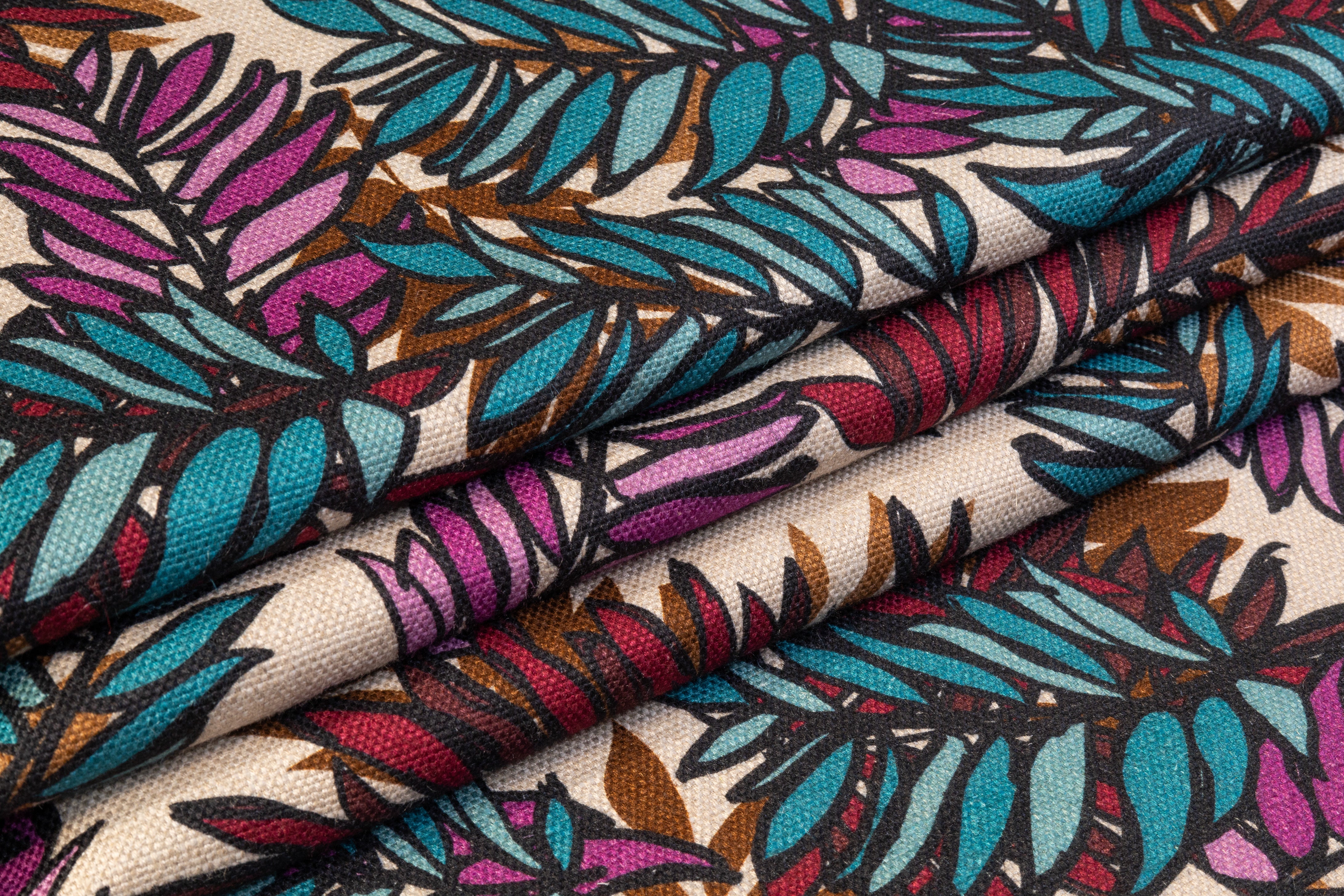 Leaf Print Italian Cotton Linen Blend - Multicolor