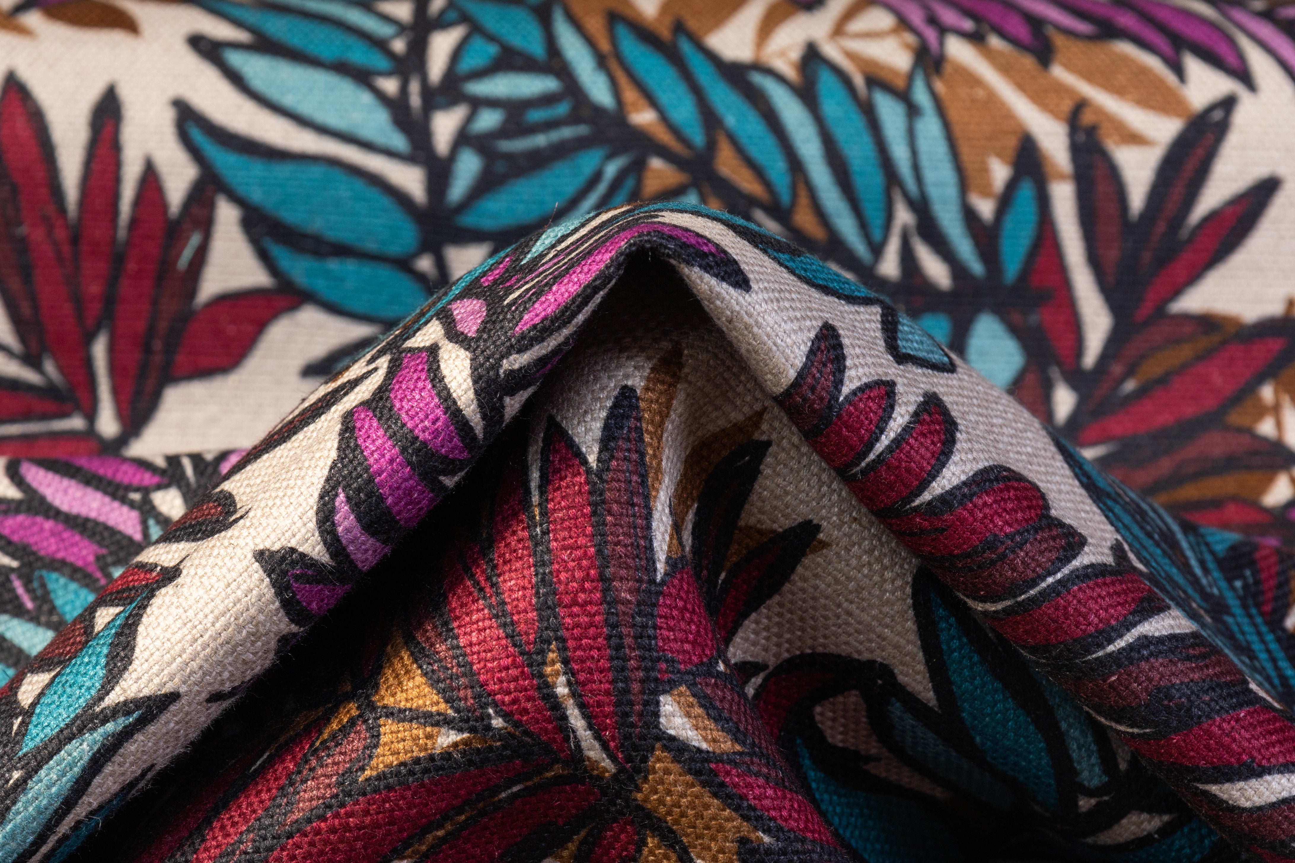 Leaf Print Italian Cotton Linen Blend - Multicolor