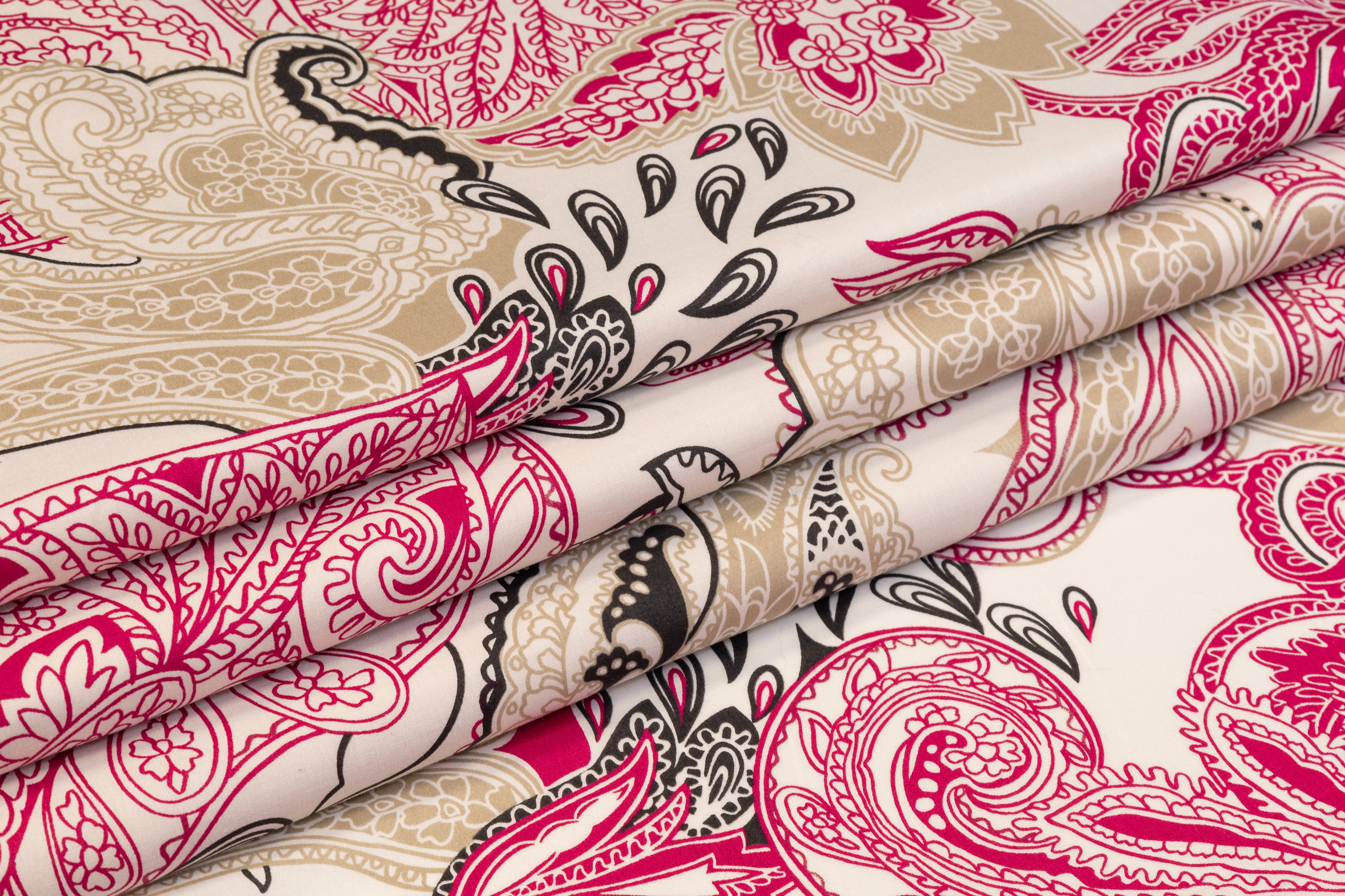 Paisley Italian Cotton Print - Raspberry Red / White / Khaki