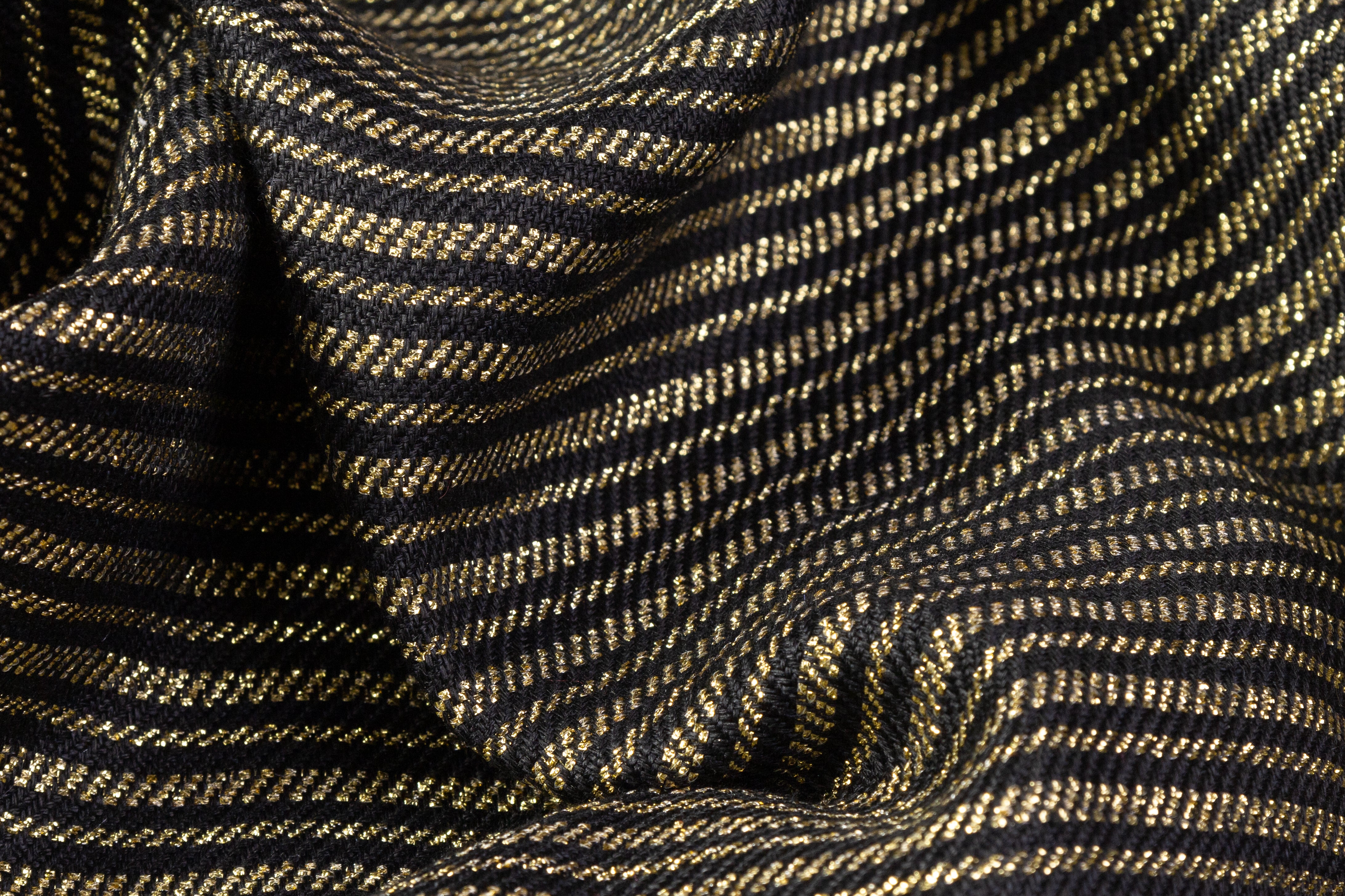 Striped Metallic Italian Brocade - Black / Gold
