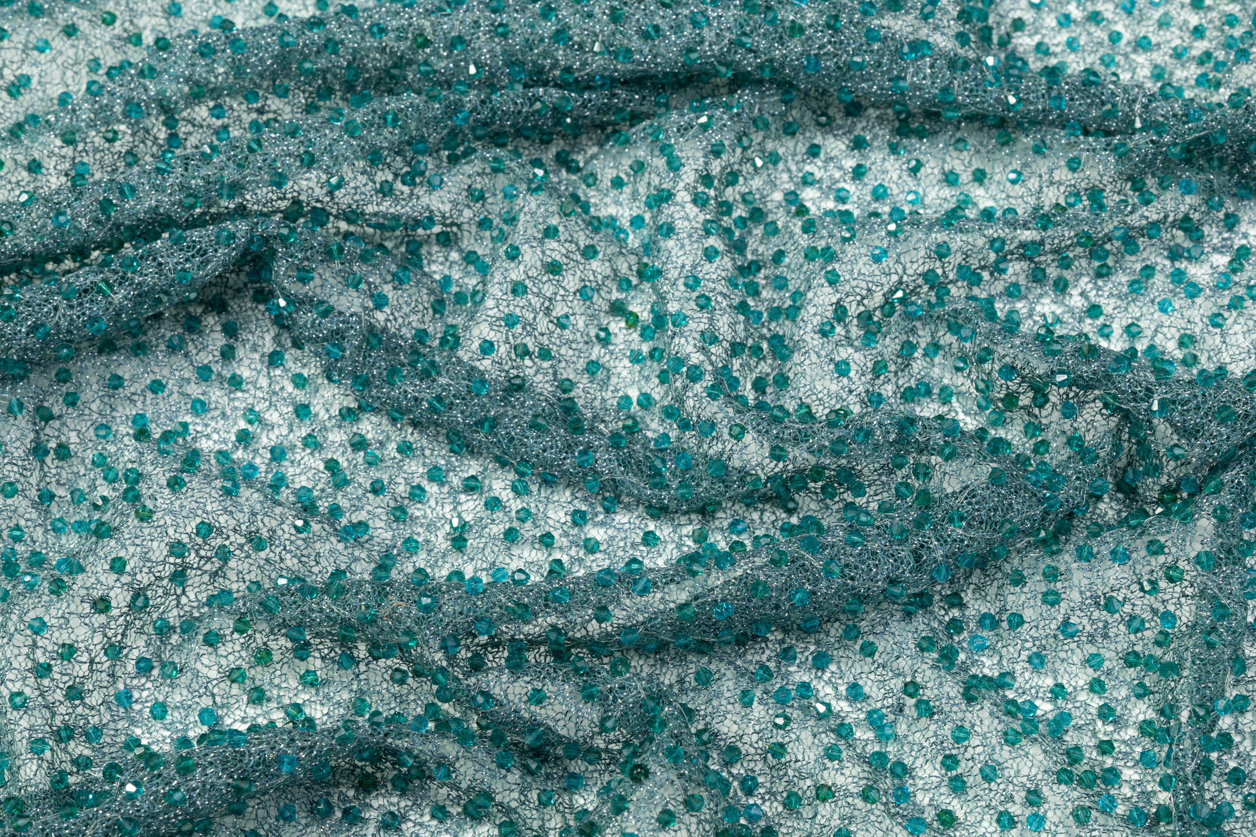 Handmade Crystal Beaded Lace - Teal