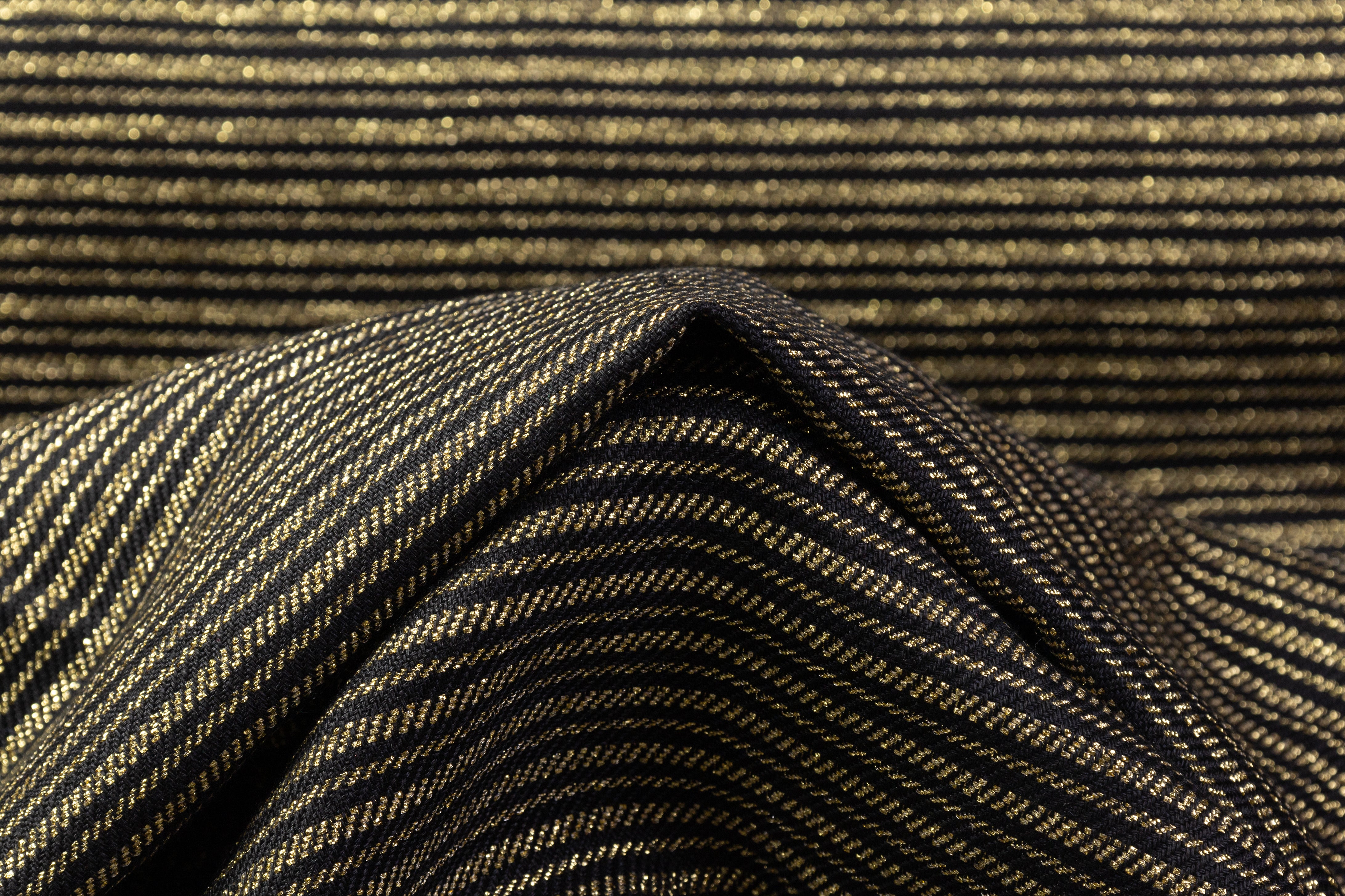 Striped Metallic Italian Brocade - Black / Gold