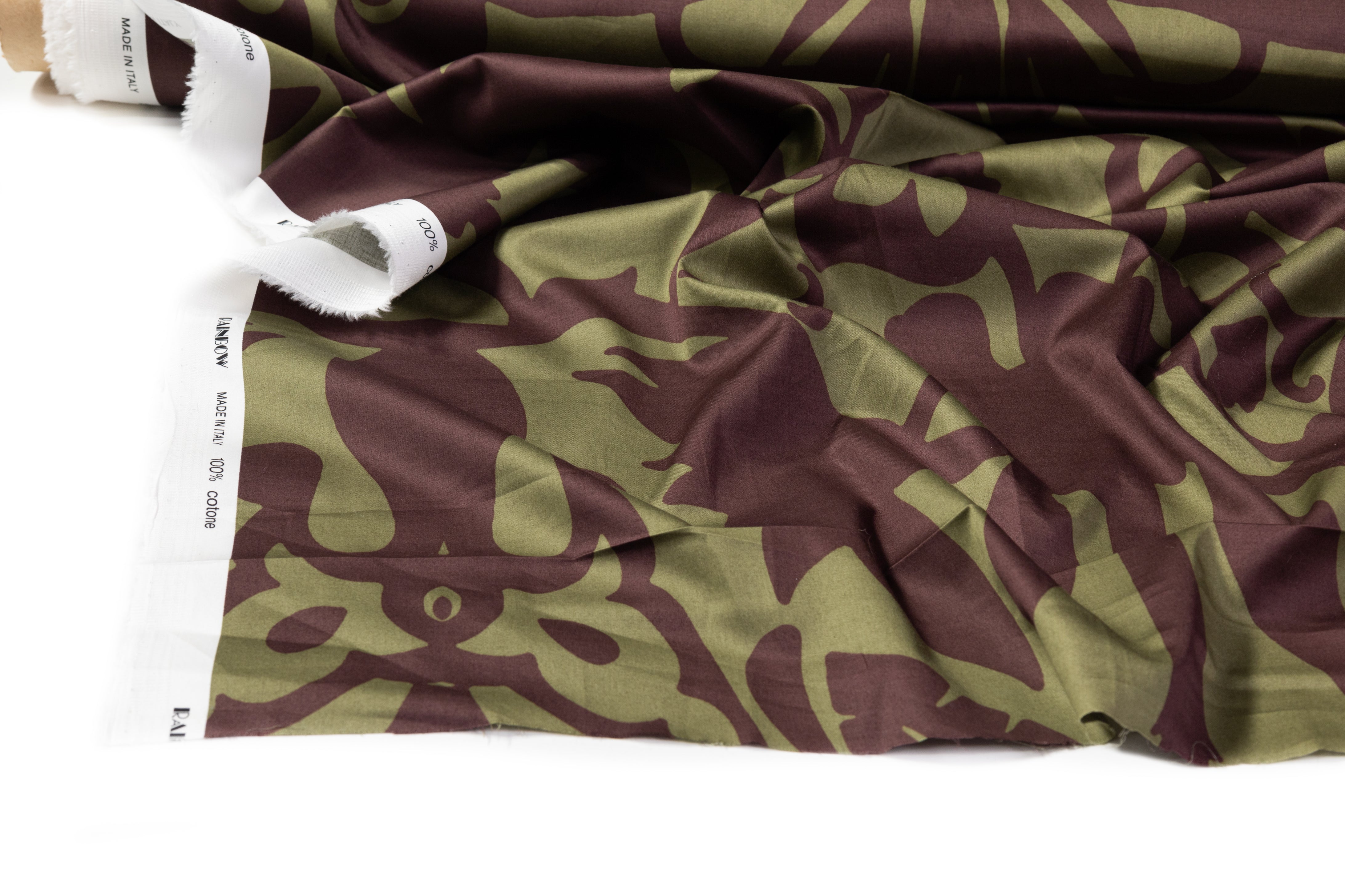 Printed Italian Cotton Sateen - Olive / Brown