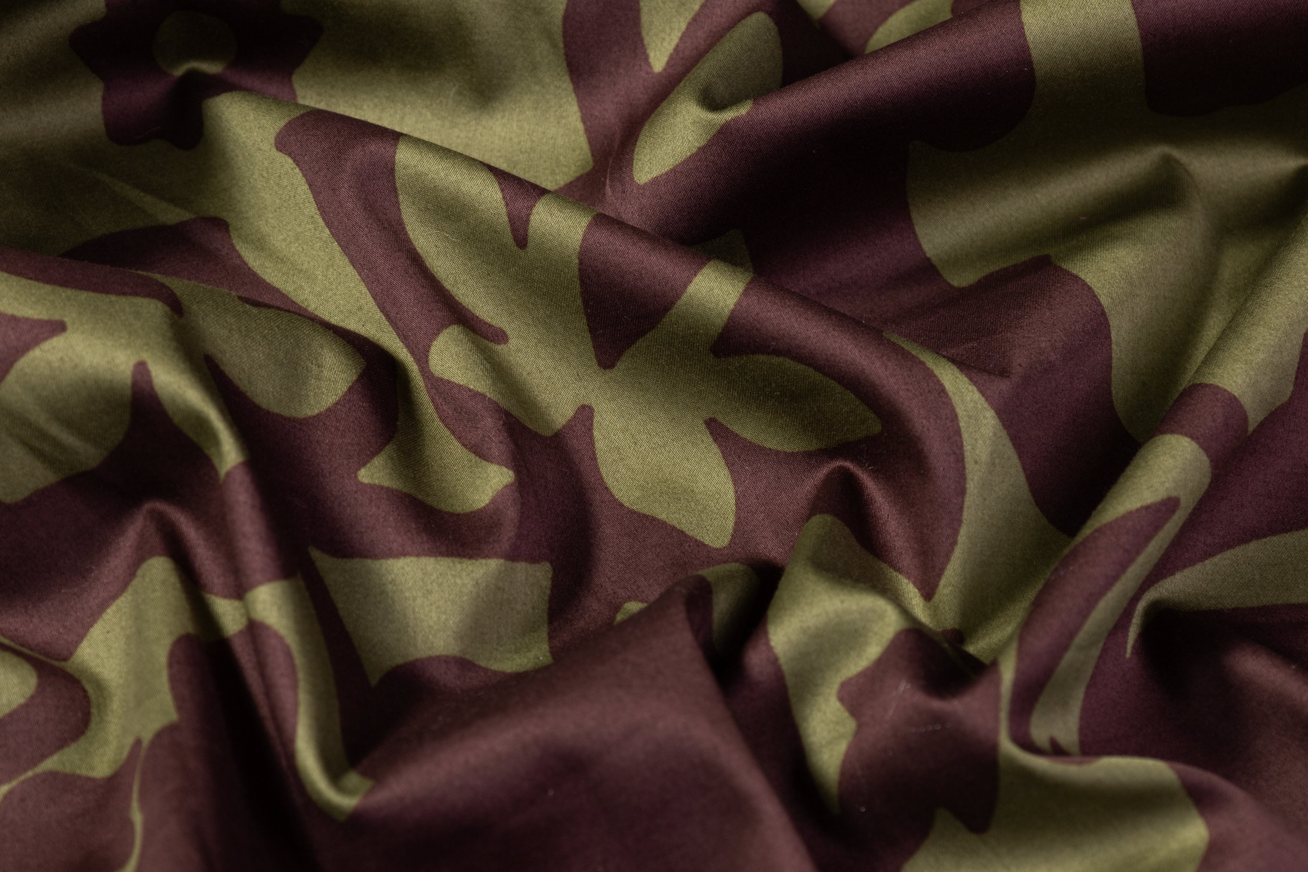 Printed Italian Cotton Sateen - Olive / Brown