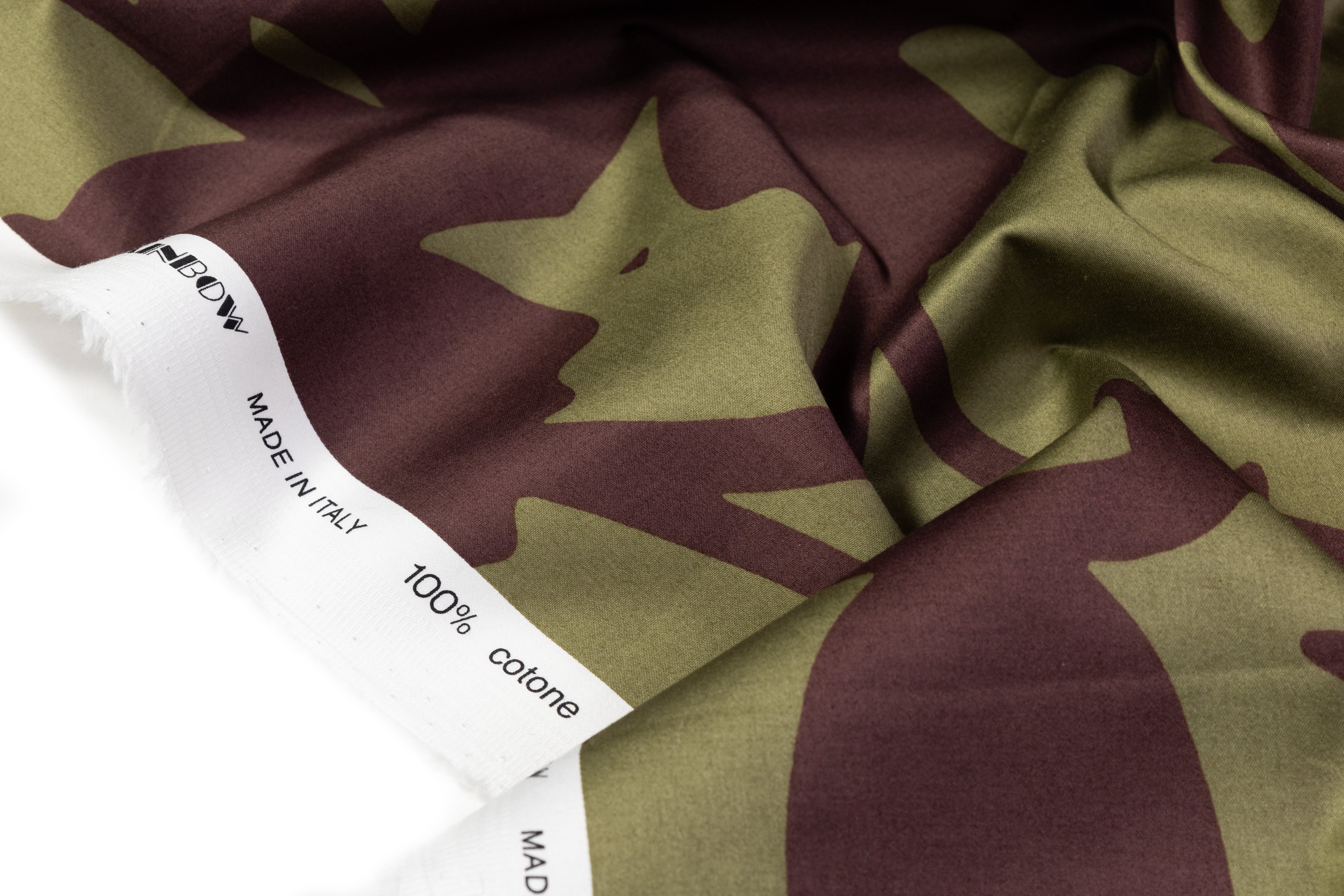 Printed Italian Cotton Sateen - Olive / Brown