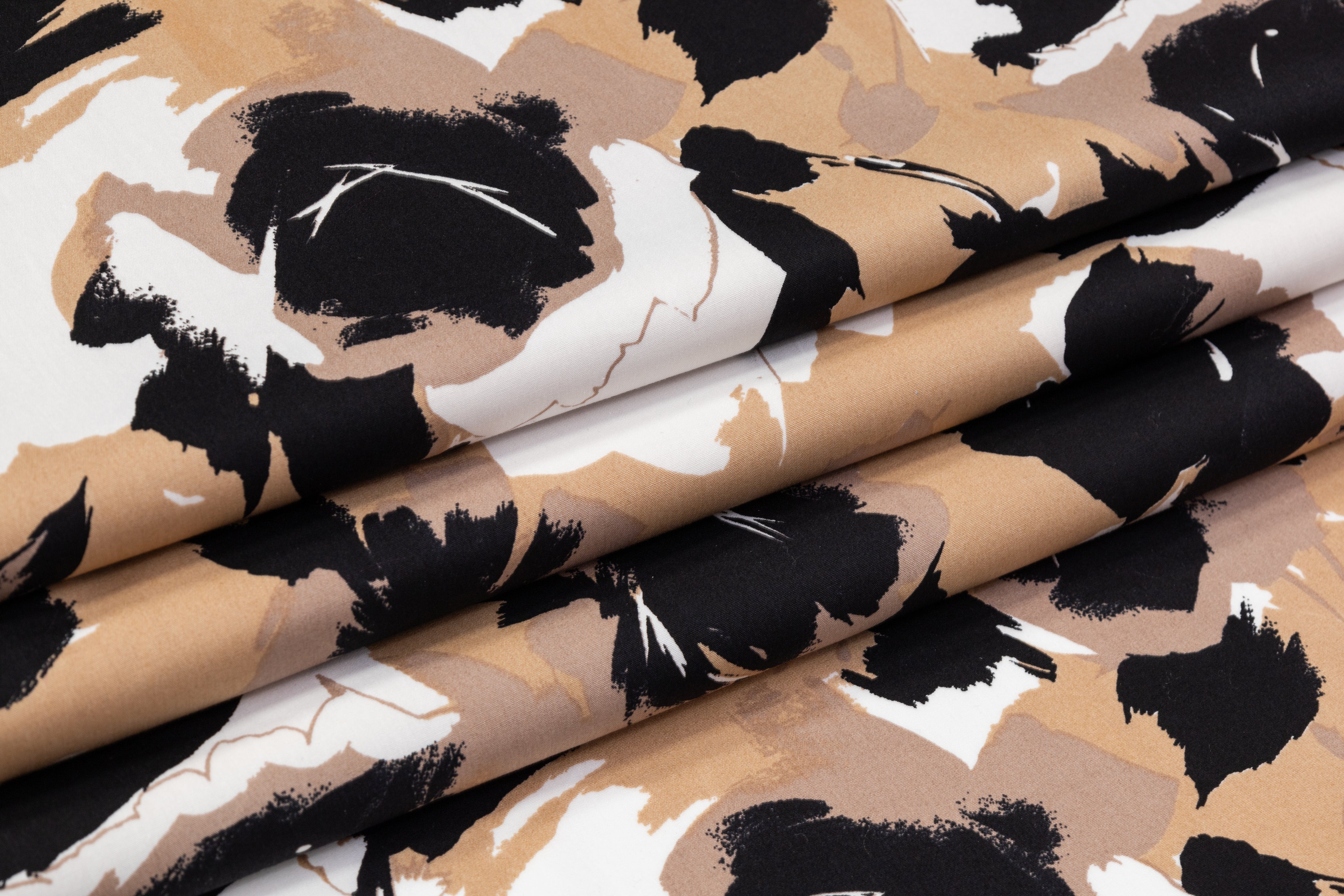 Floral Printed Italian Cotton - Beige / Black / White