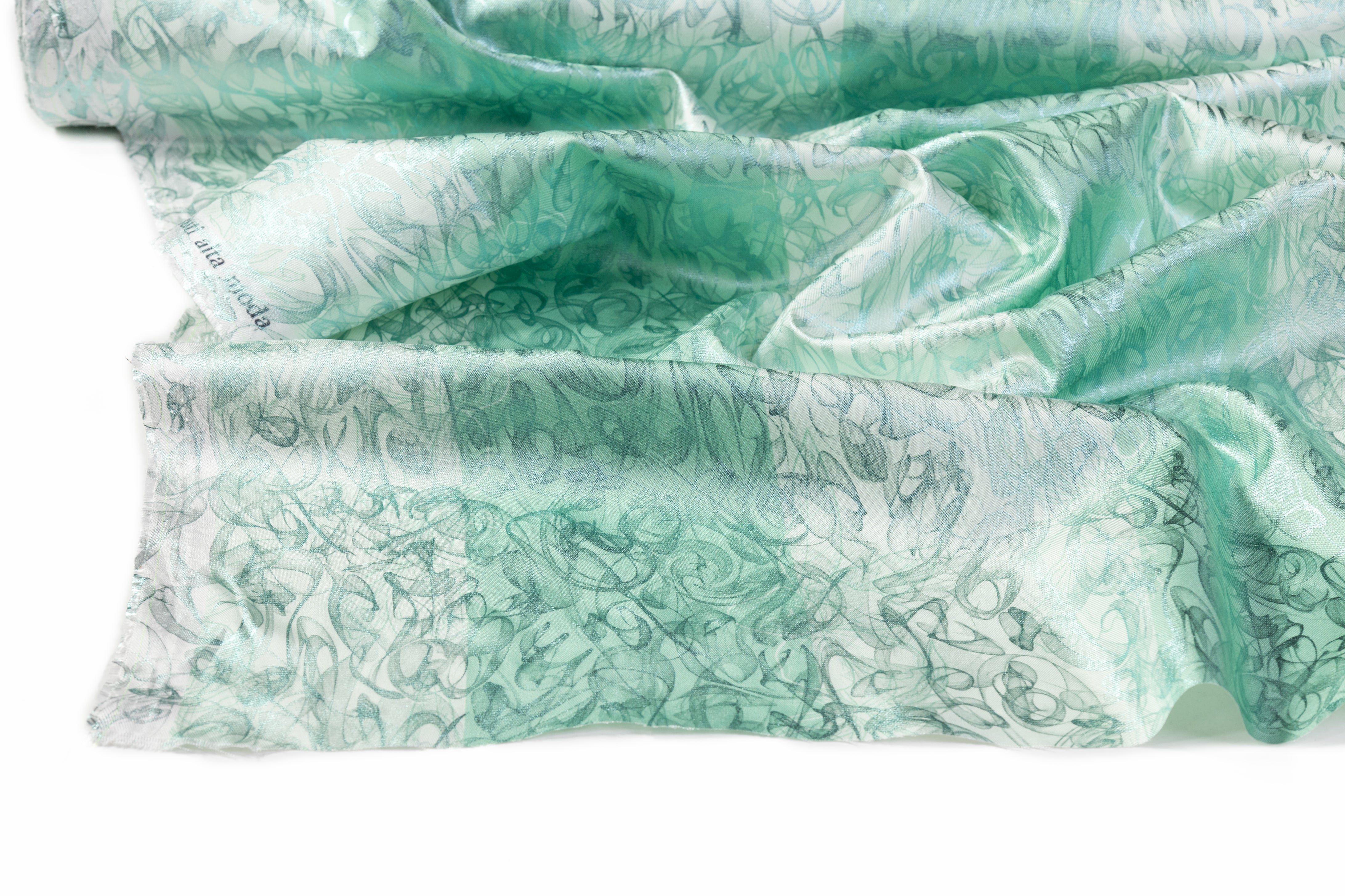 Abstract Laminated Italian Silk Twill - Green