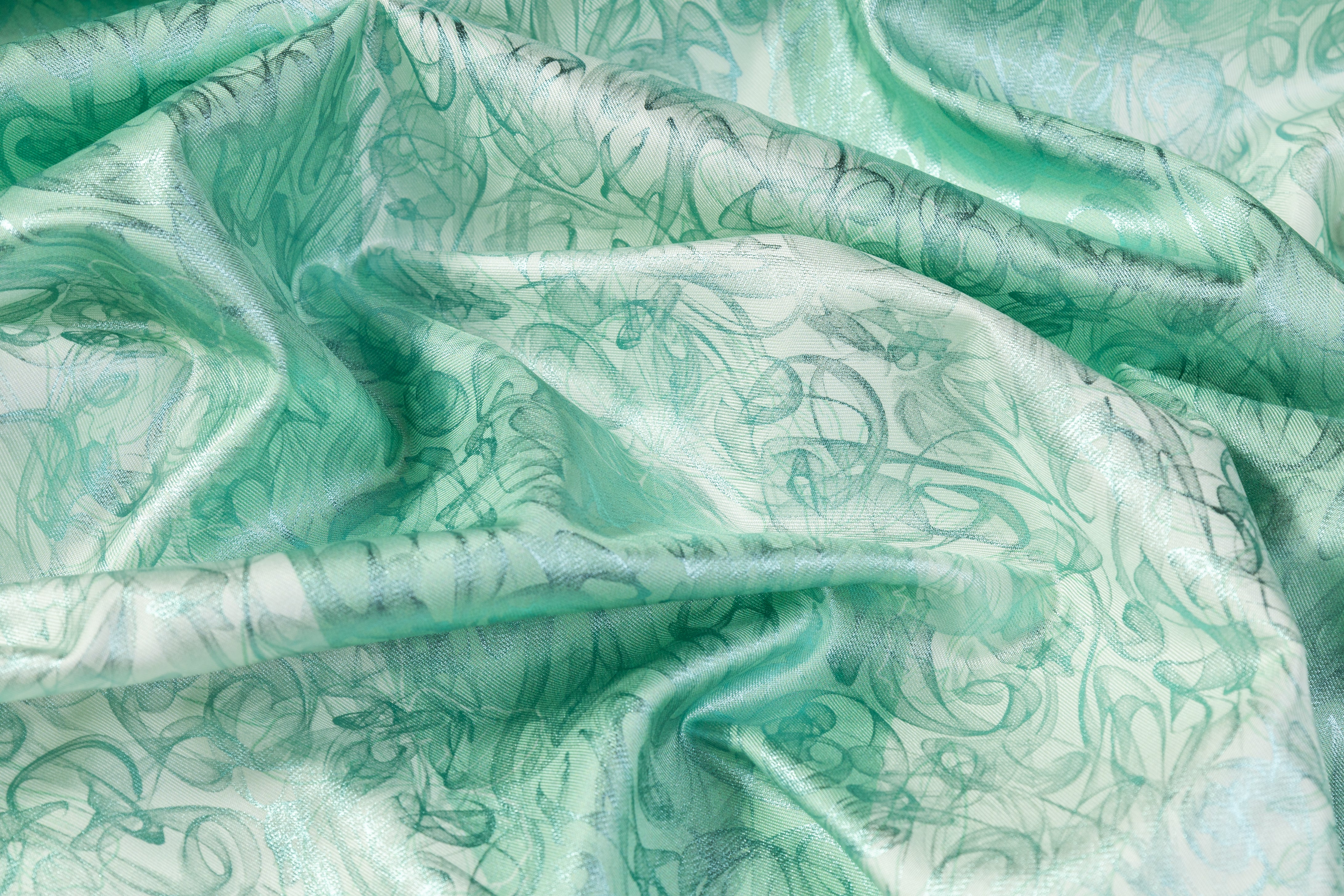 Abstract Laminated Italian Silk Twill - Green