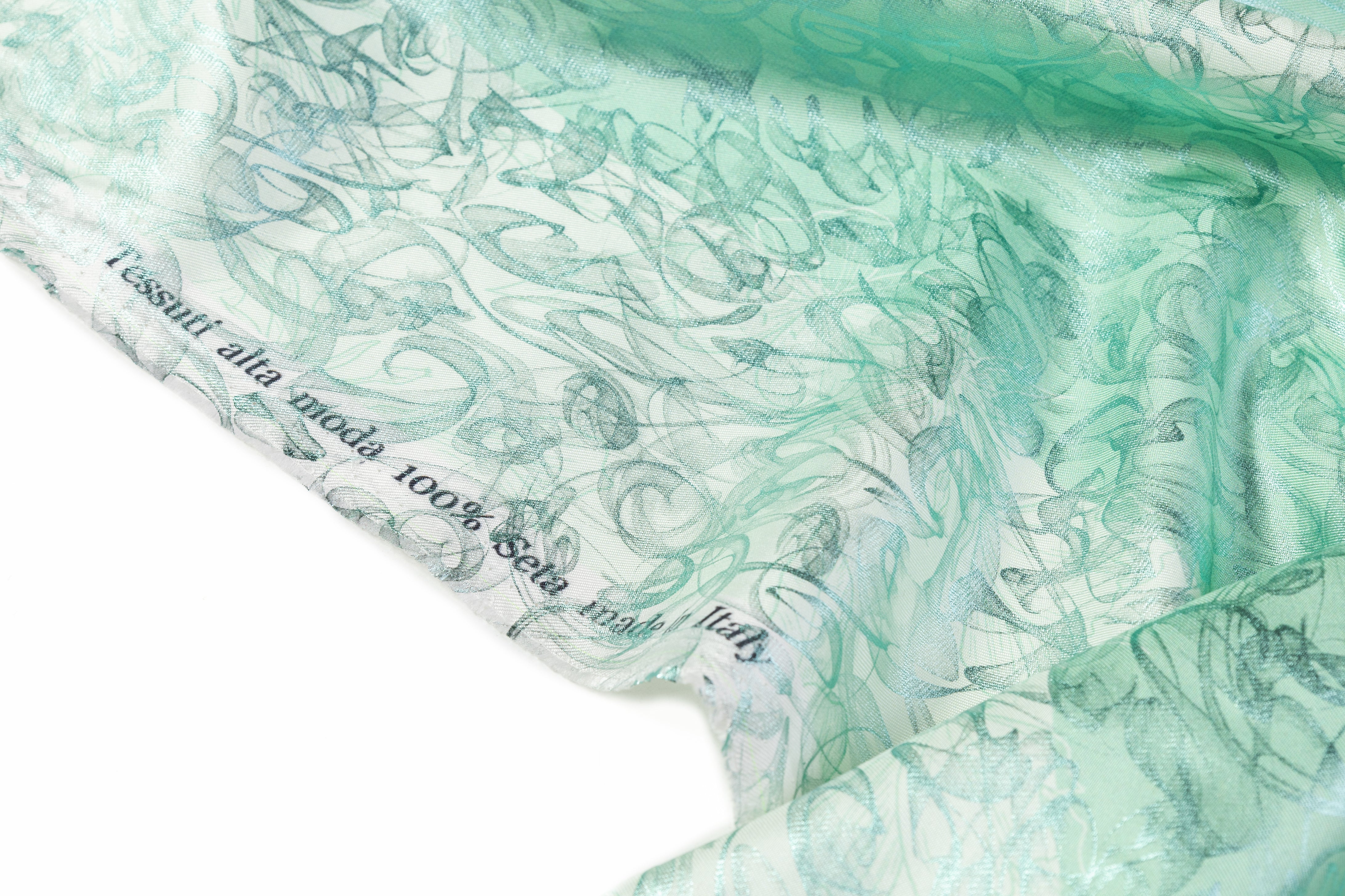 Abstract Laminated Italian Silk Twill - Green