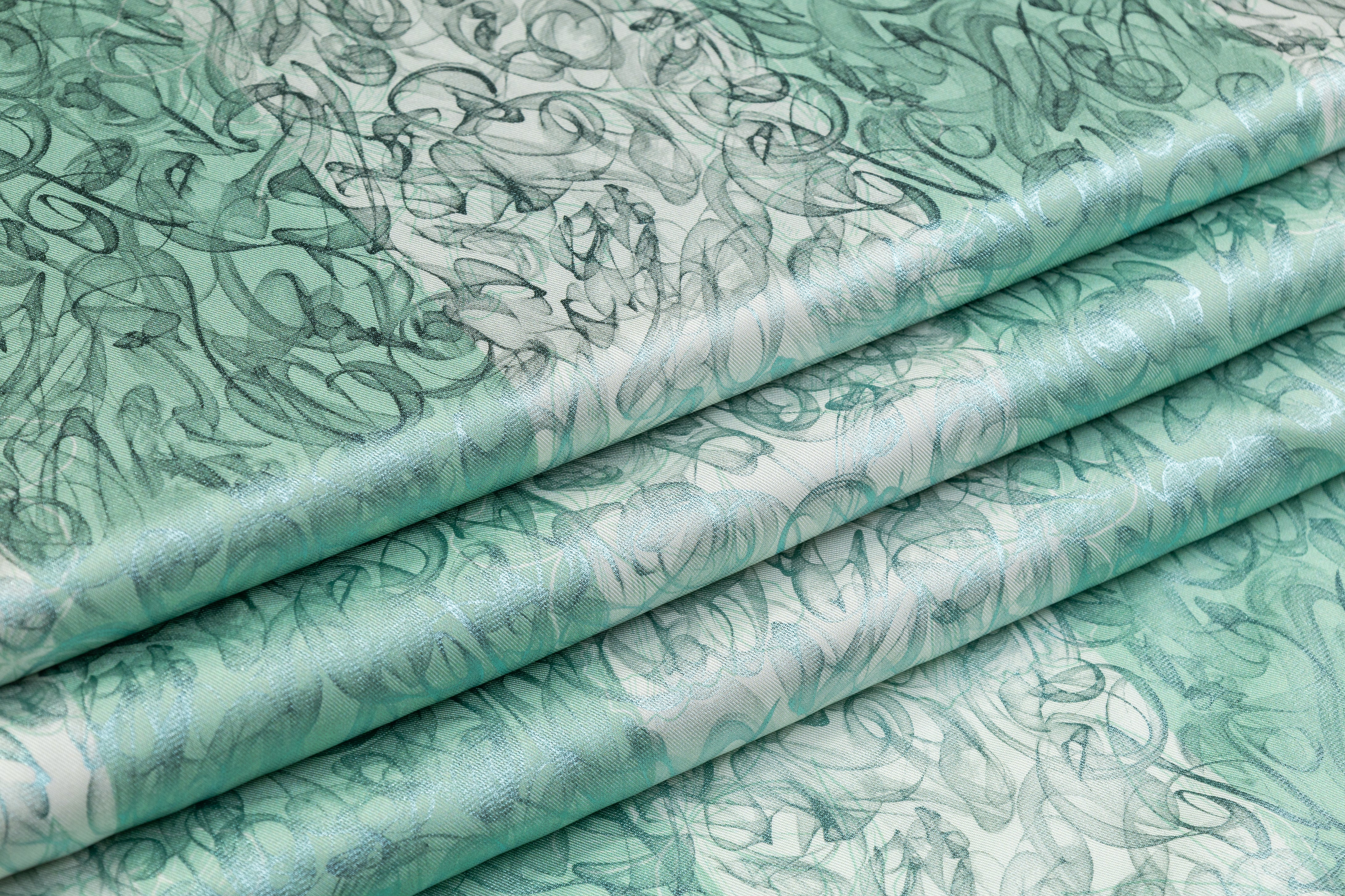 Abstract Laminated Italian Silk Twill - Green
