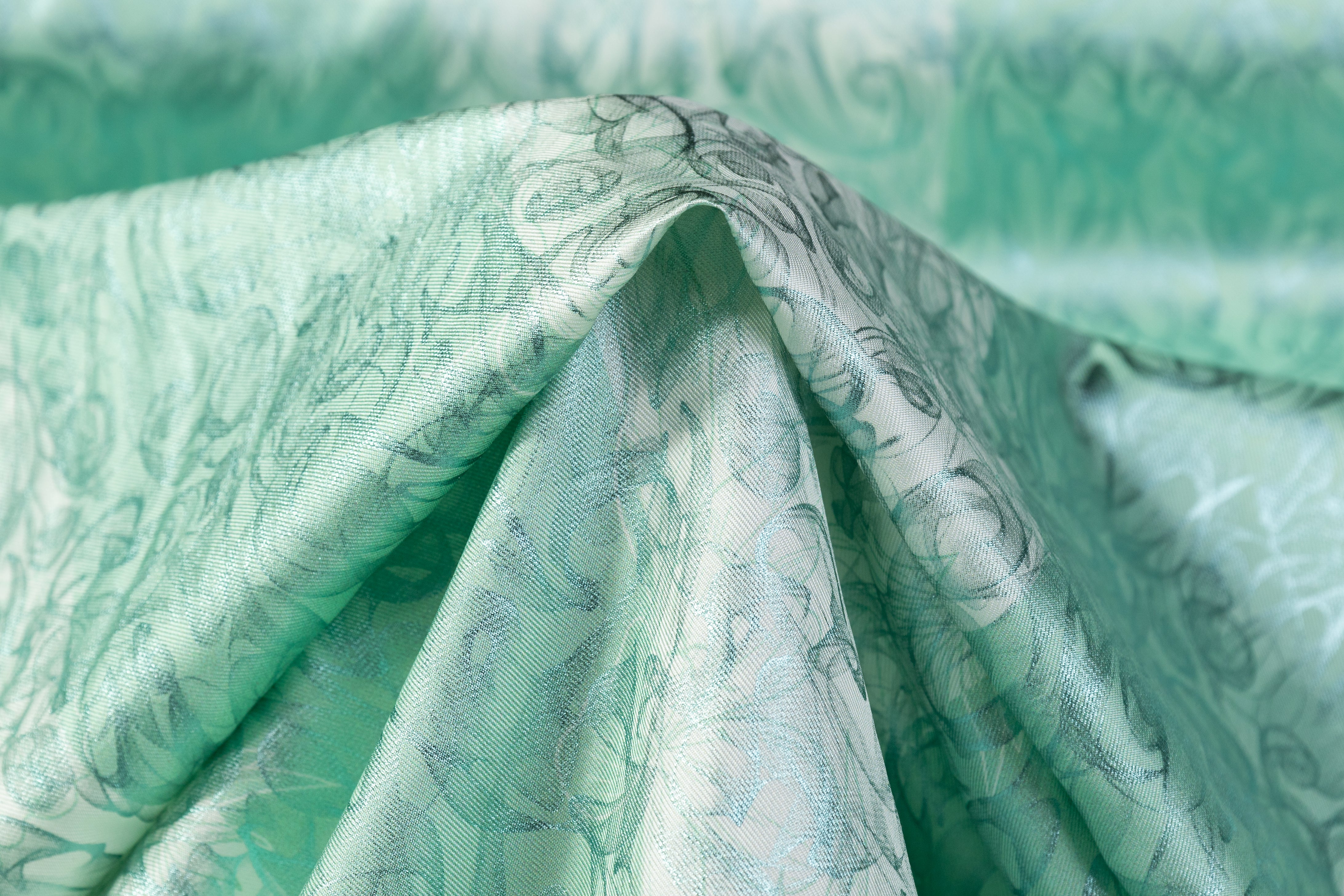 Abstract Laminated Italian Silk Twill - Green