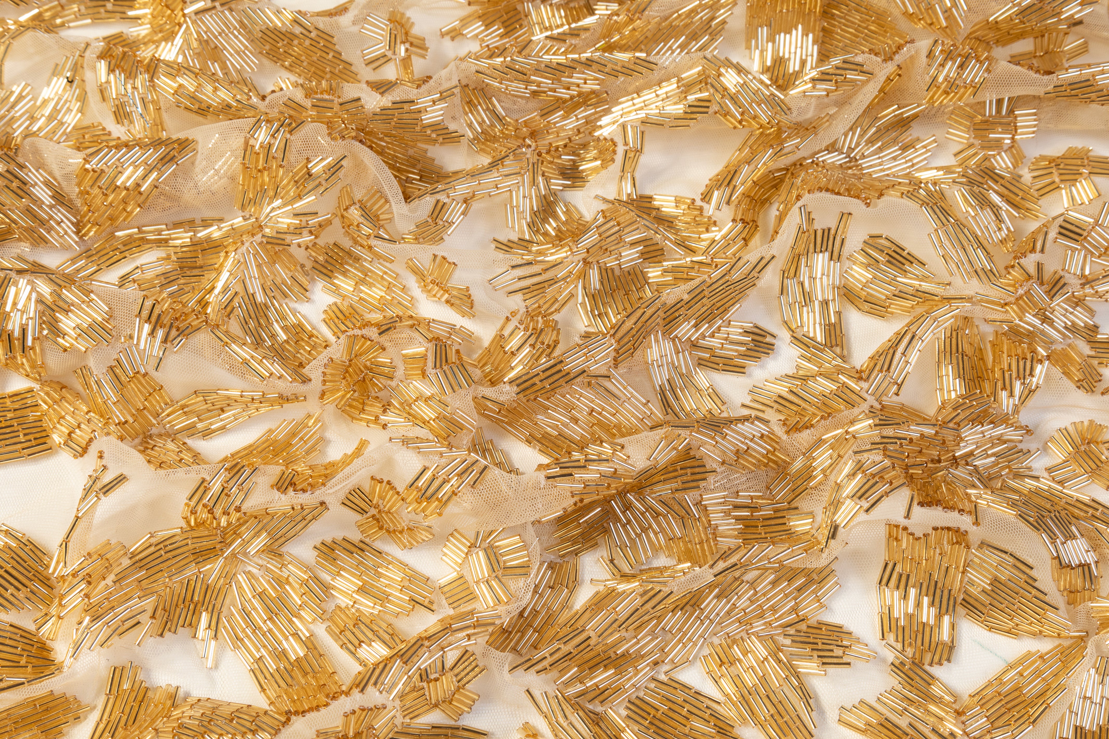 Hand Beaded Tulle - Gold