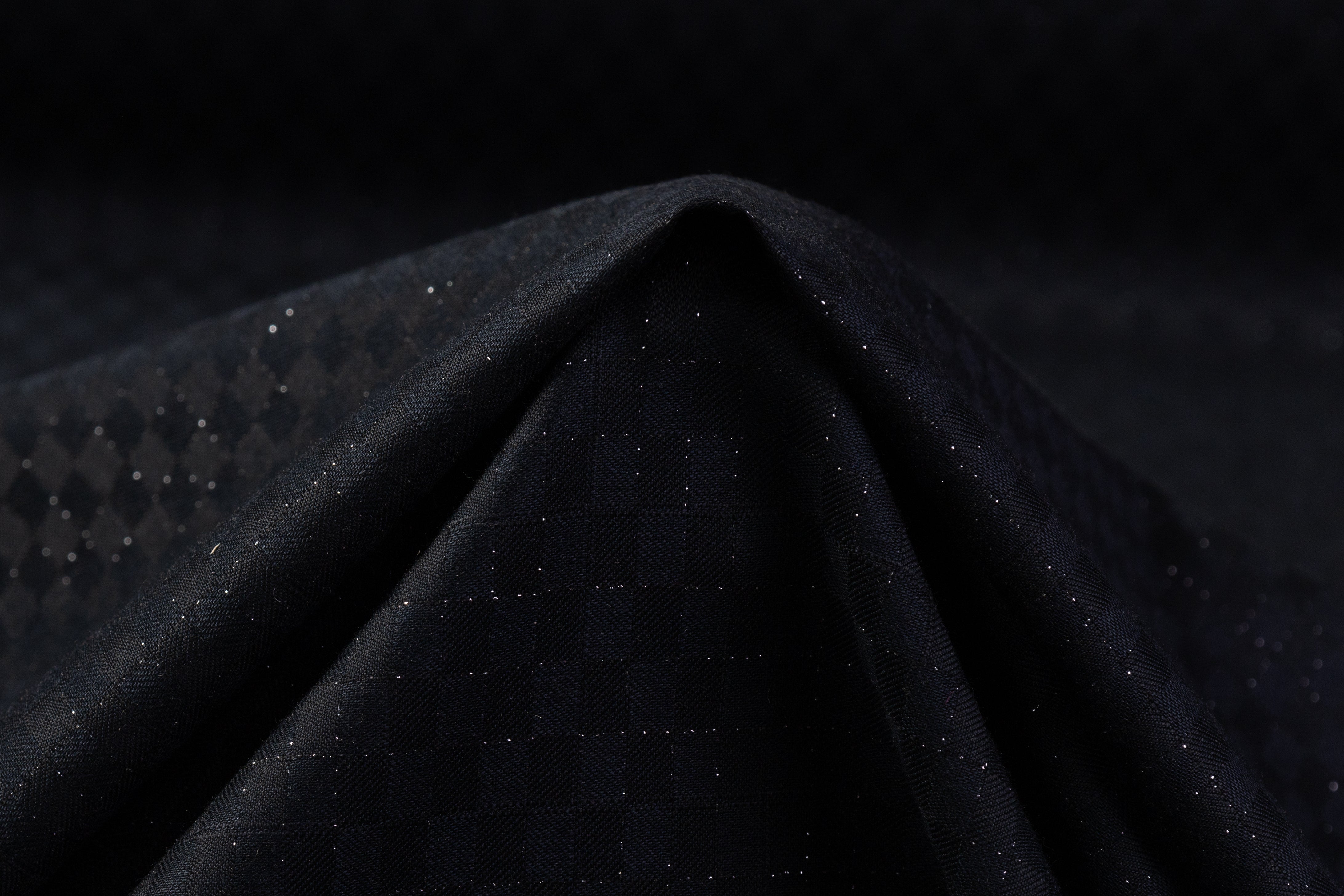 Guabello - Checked Metallic Italian Wool Suiting - Black / Silver