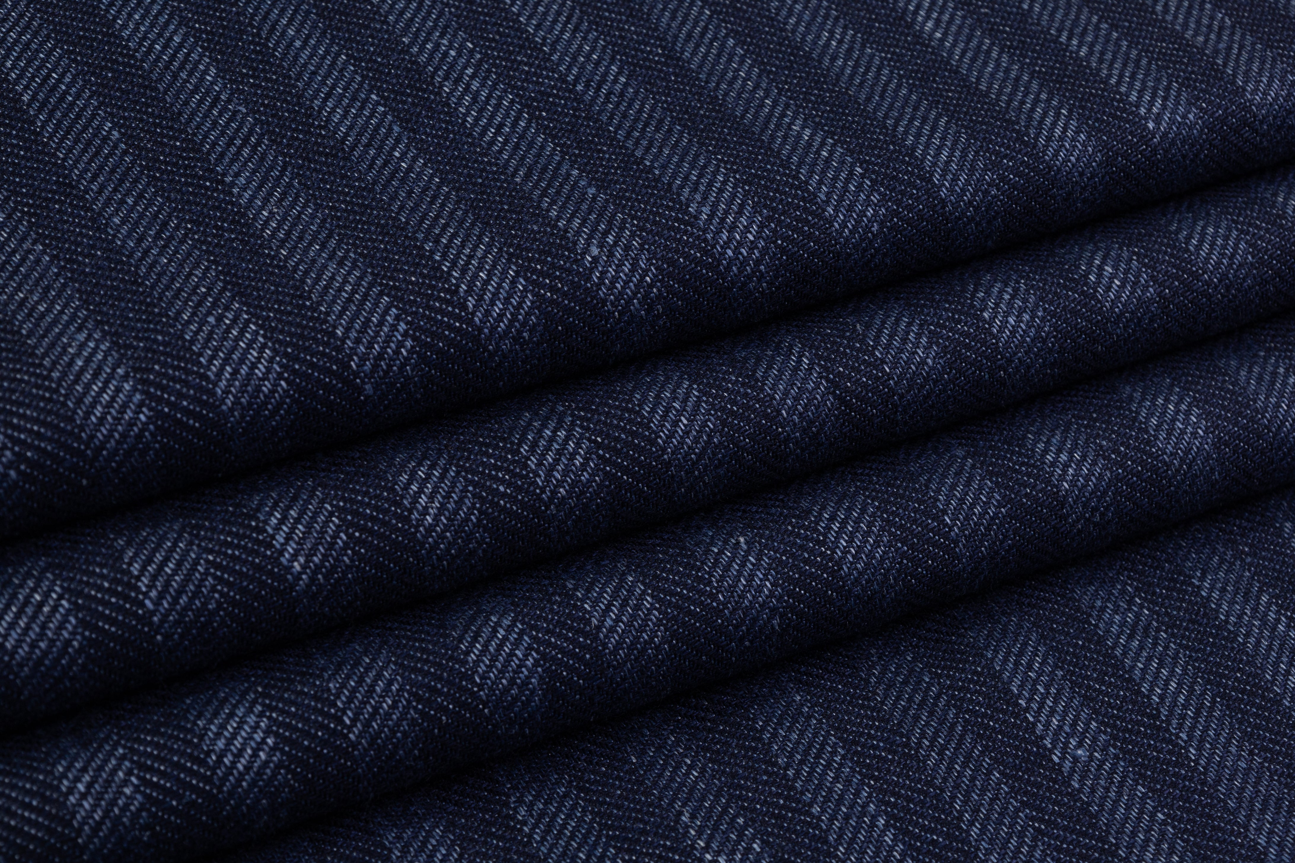 Ferla - Herringbone Italian Silk and Linen Suiting - Blue