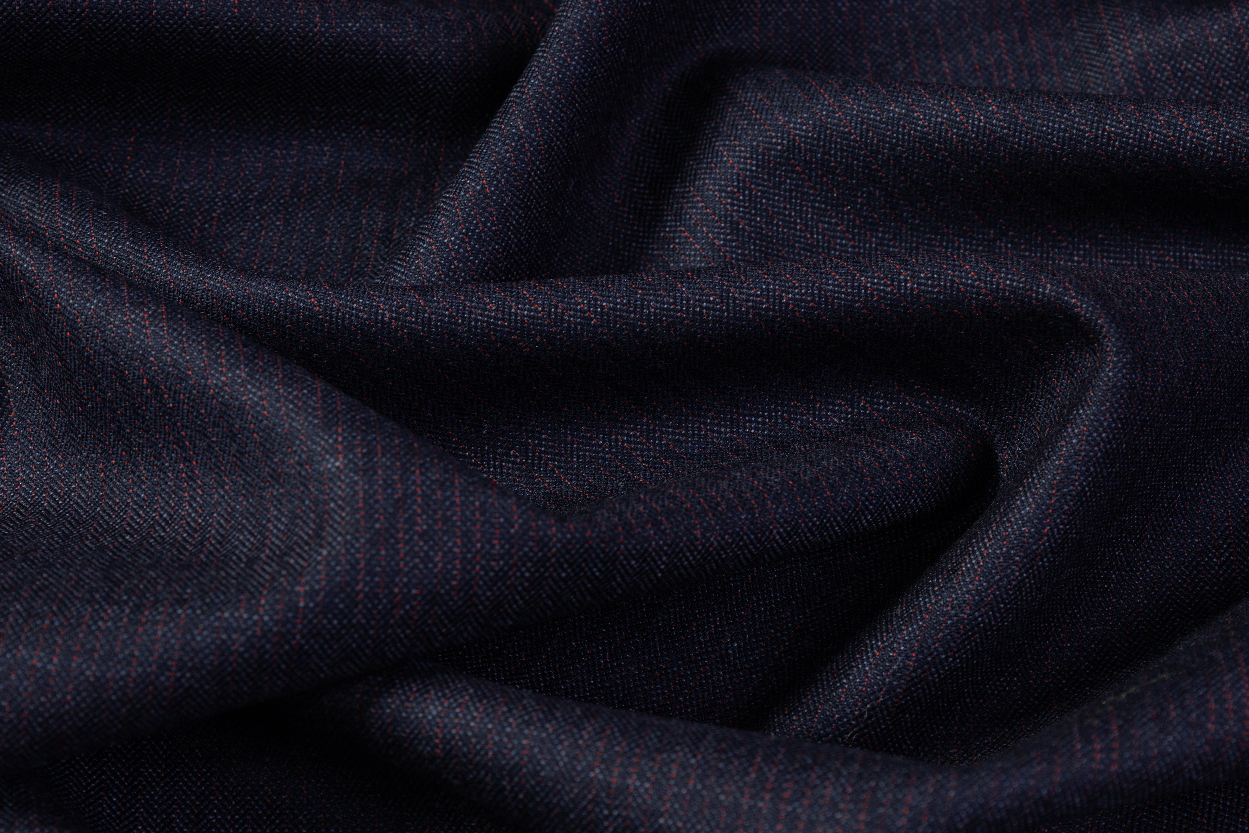 Carlo Barbera - Striped Italian Wool Suiting - Navy / Brick Red