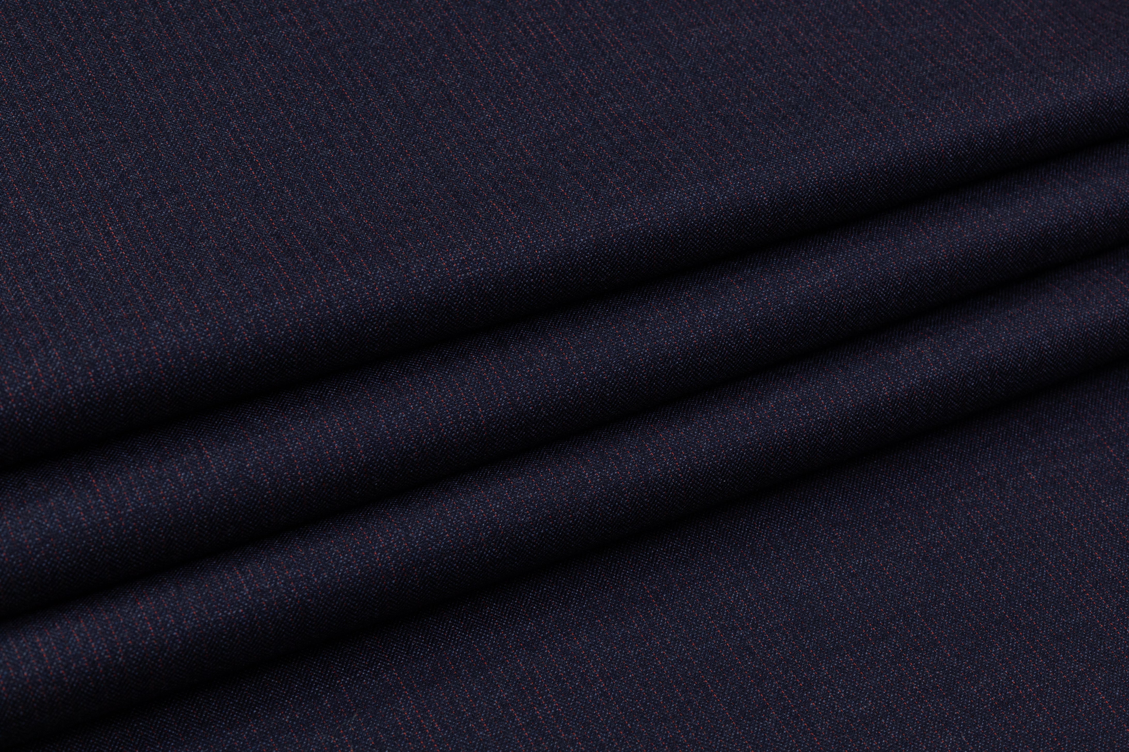 Carlo Barbera - Striped Italian Wool Suiting - Navy / Brick Red