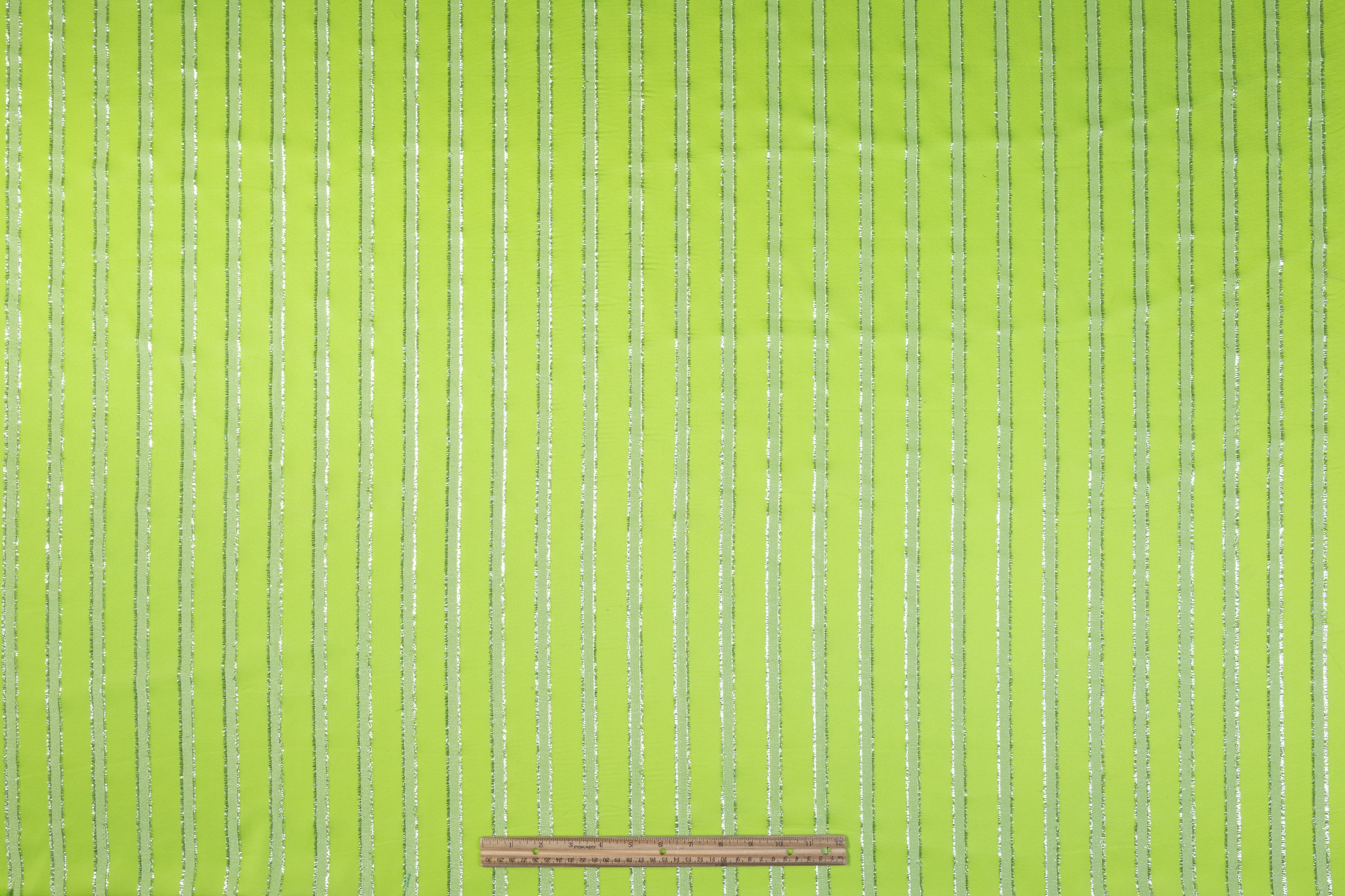 Metallic Striped Italian Silk Crepe De Chine - Green / Silver