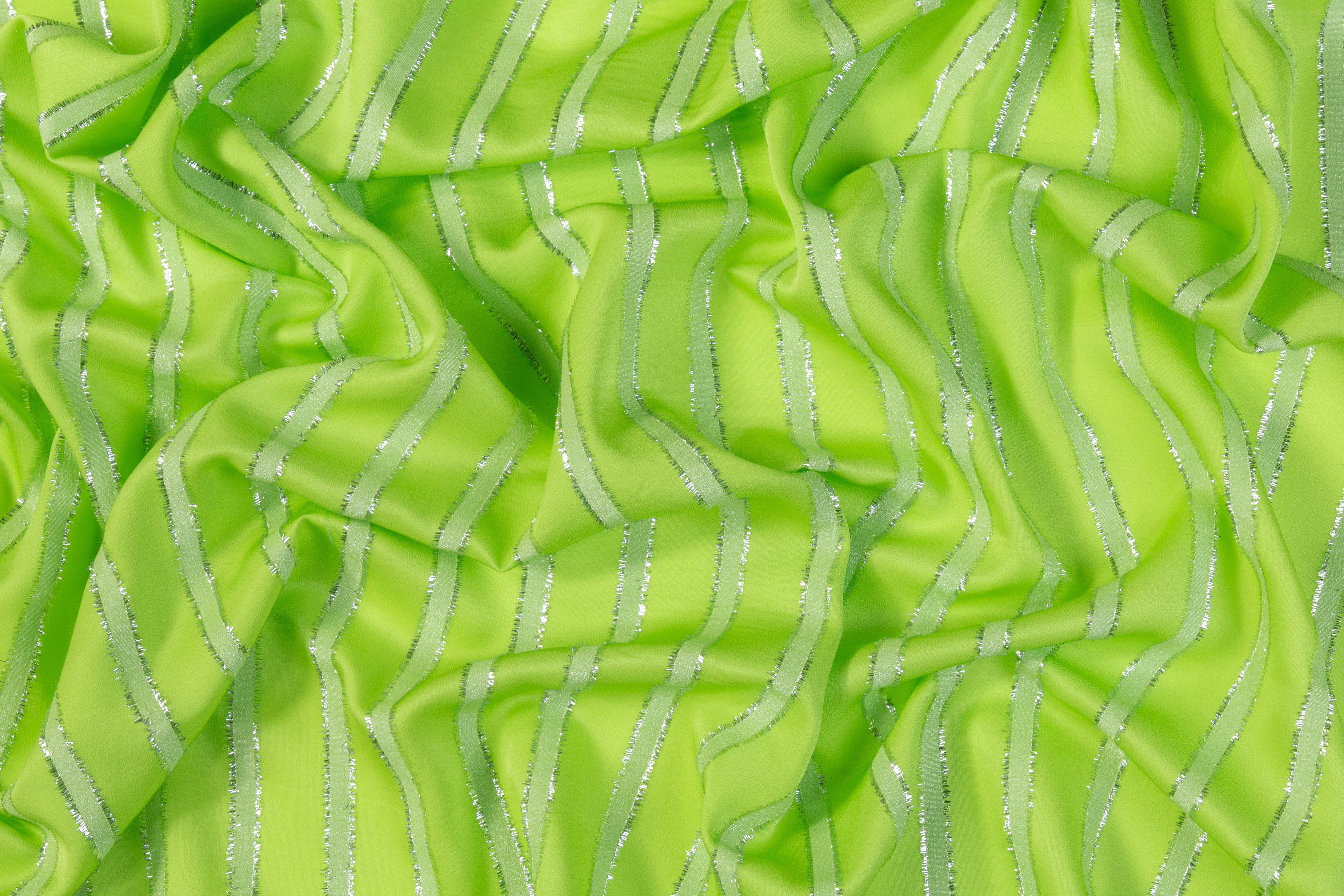 Metallic Striped Italian Silk Crepe De Chine - Green / Silver