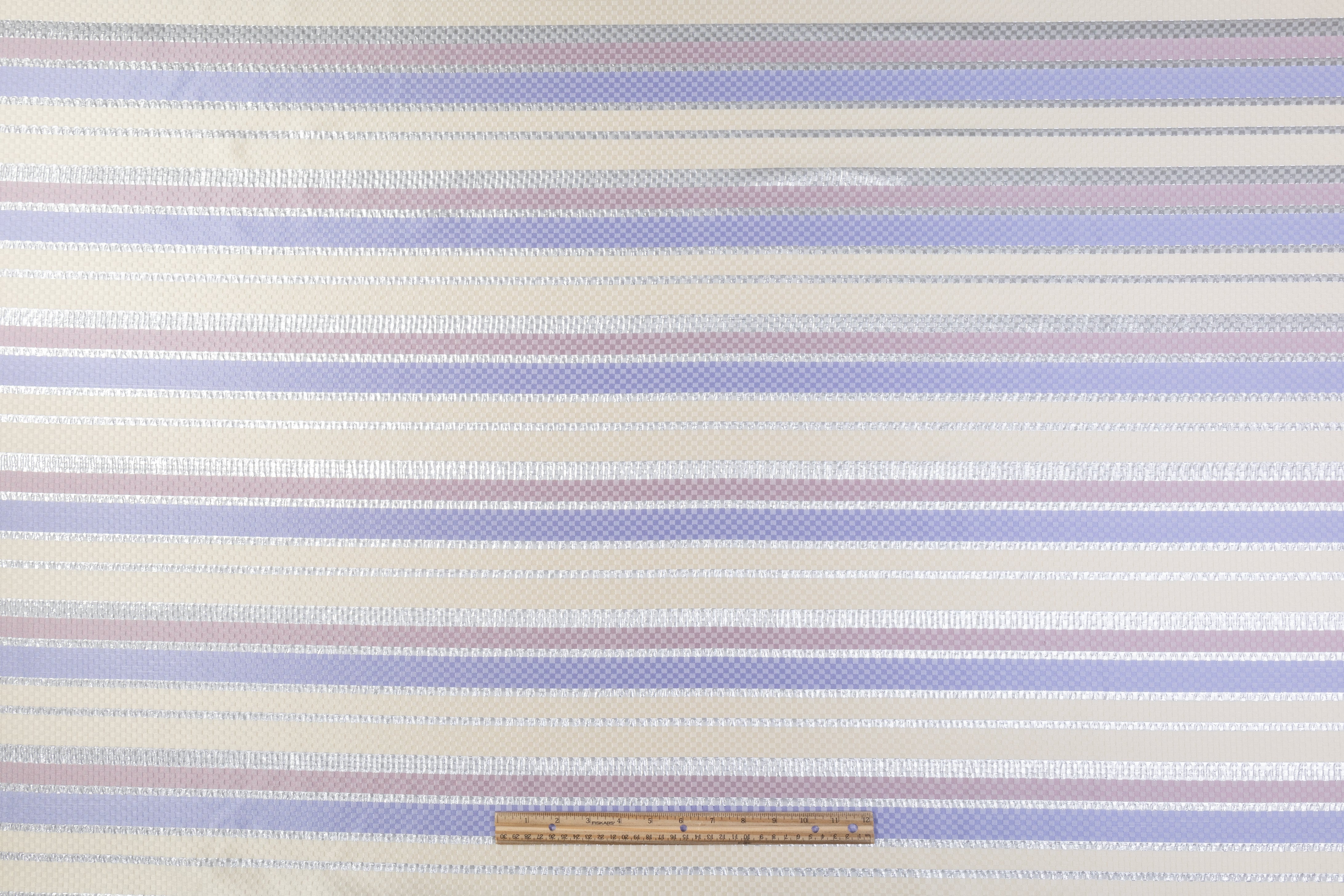 Checked Metallic Italian Brocade - Ivory / Silver / Purple