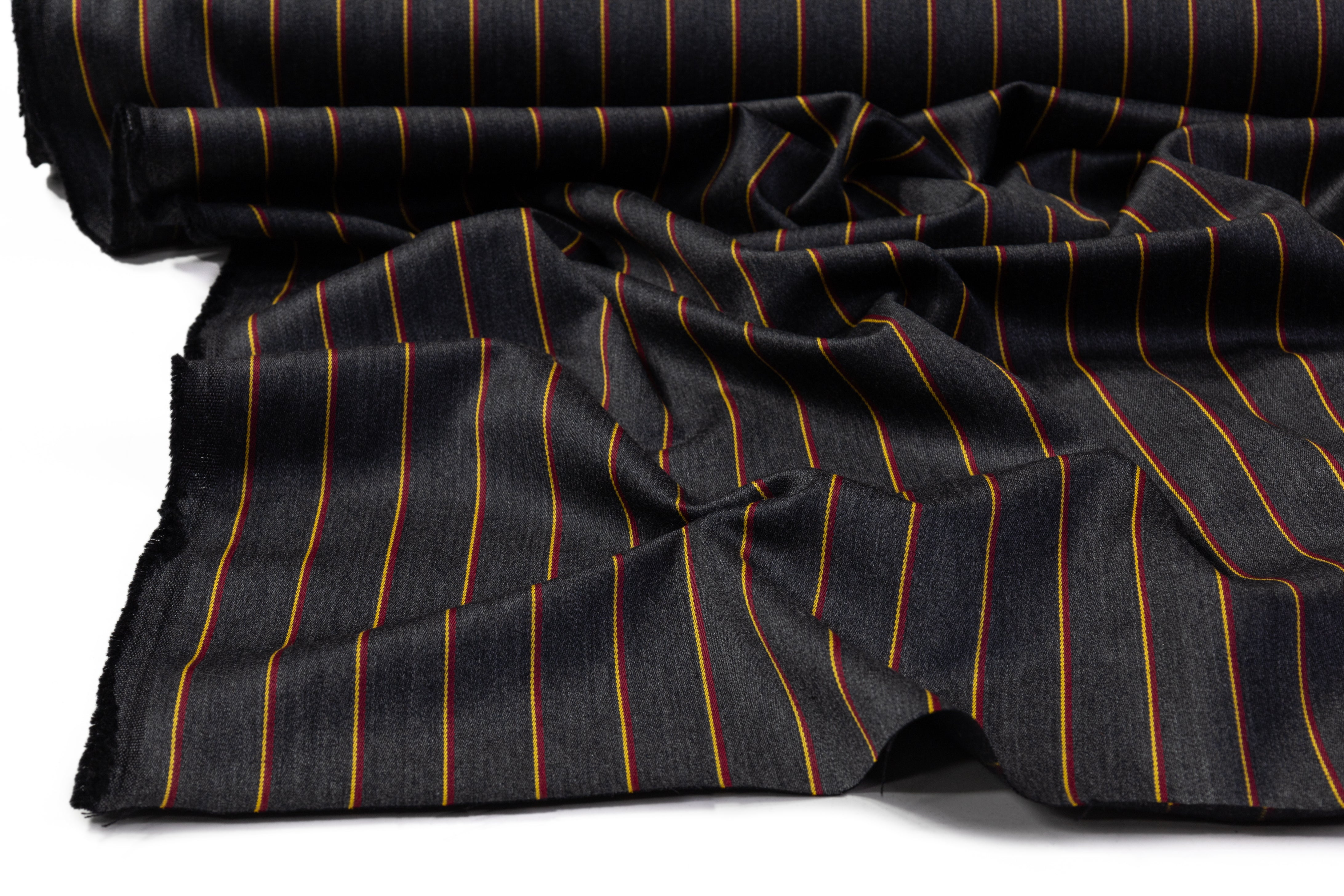 Striped Italian Satin Faille Wool - Gray / Red / Yellow