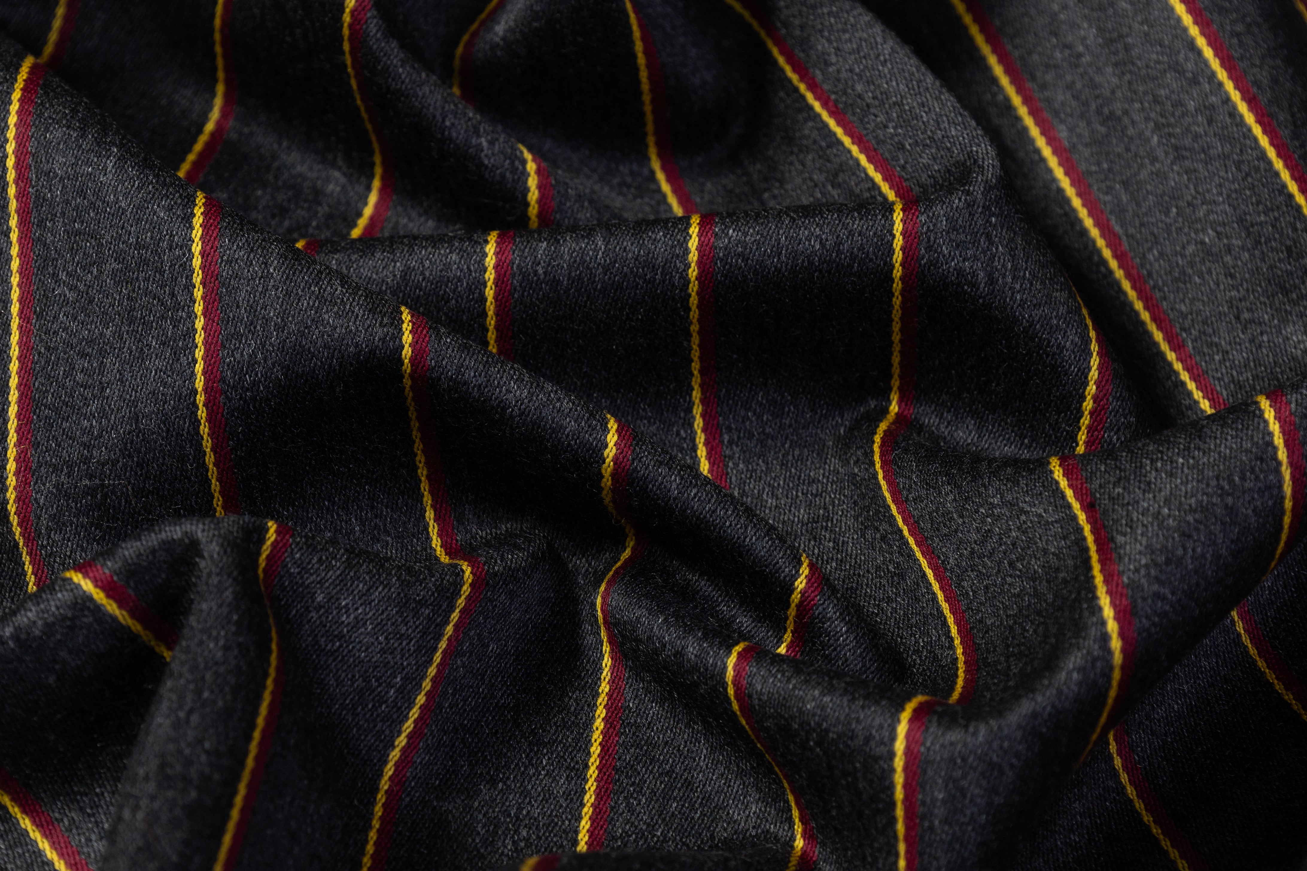 Striped Italian Satin Faille Wool - Gray / Red / Yellow