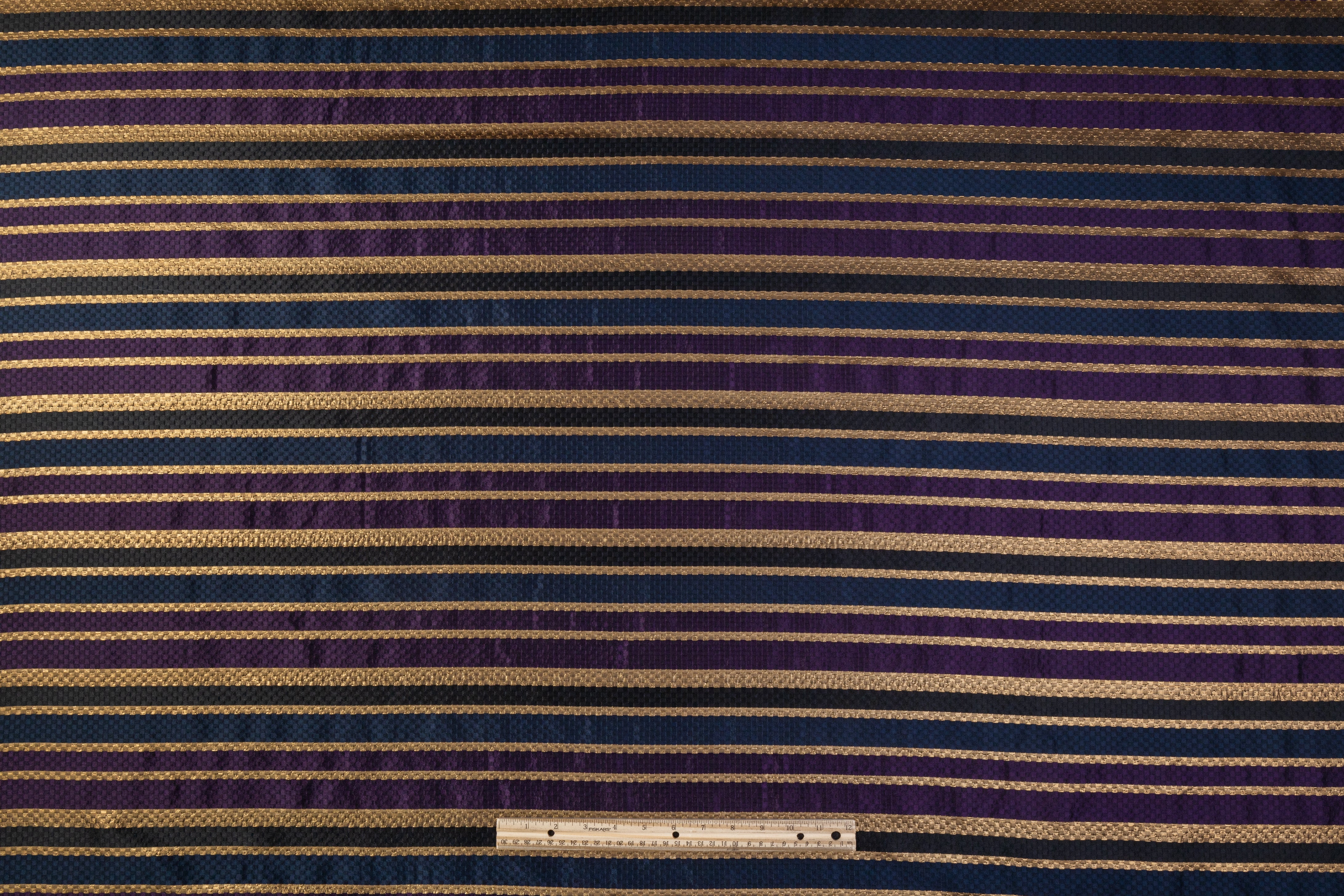 Checked Metallic Italian Brocade - Gold / Navy / Purple