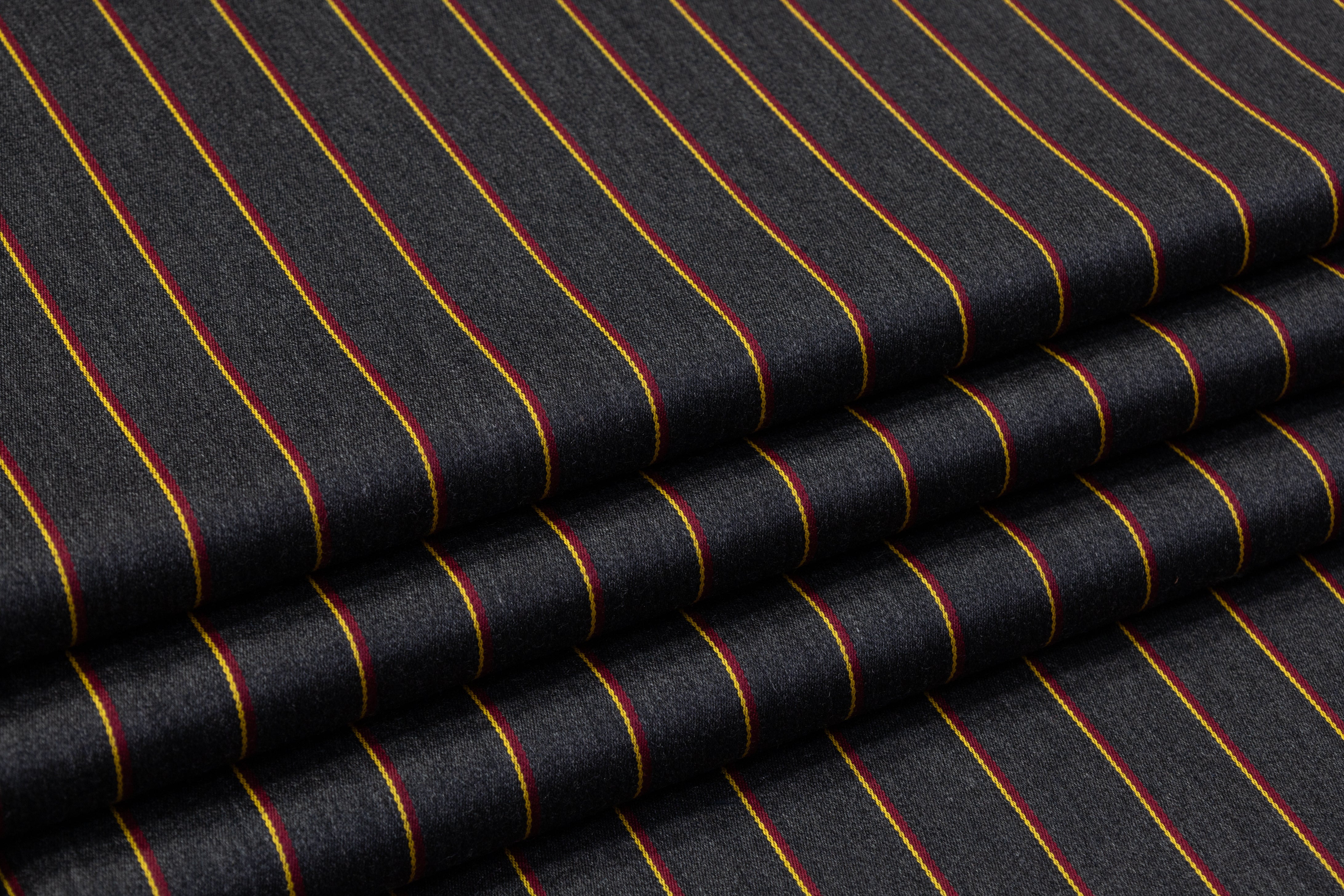 Striped Italian Satin Faille Wool - Gray / Red / Yellow