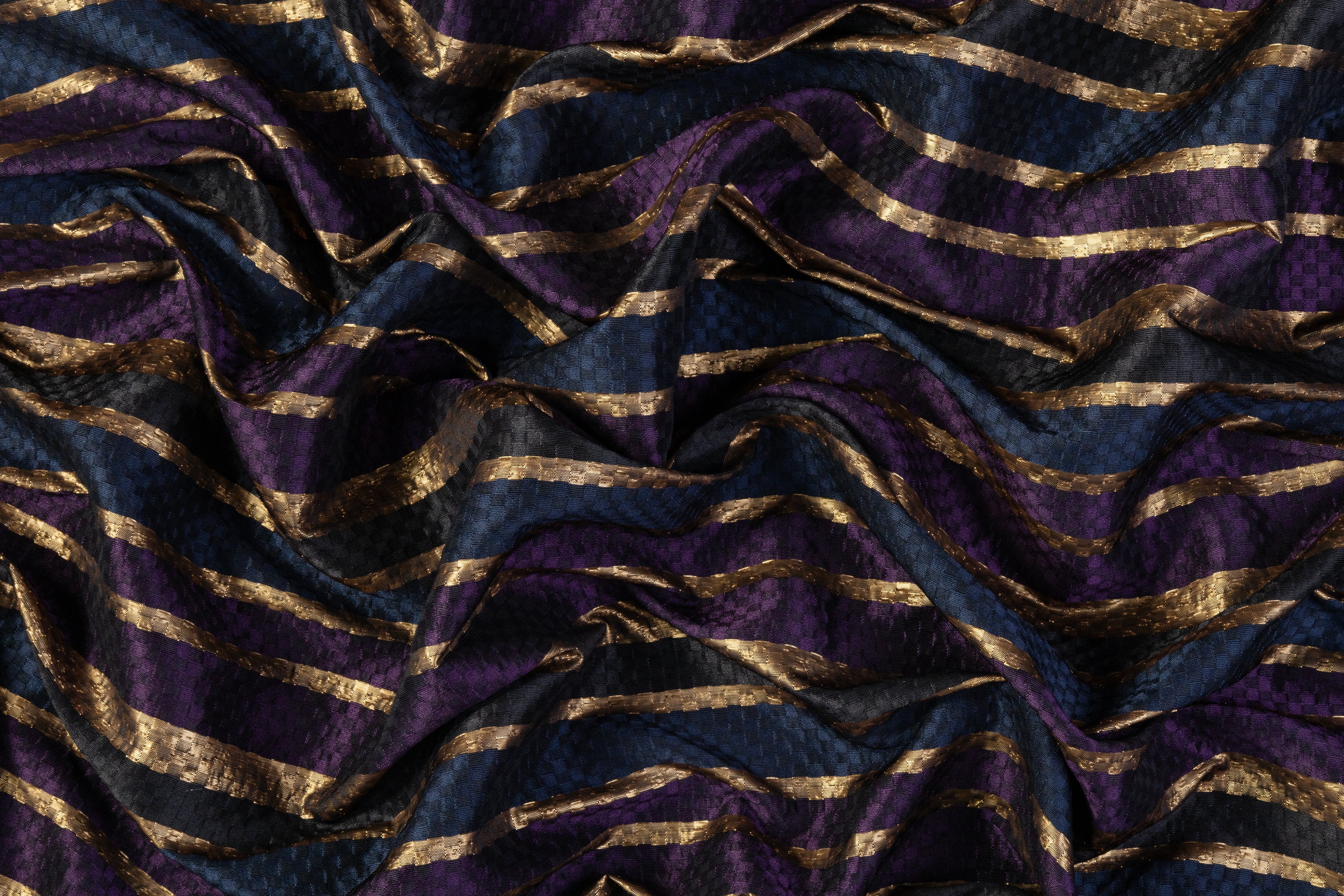 Checked Metallic Italian Brocade - Gold / Navy / Purple