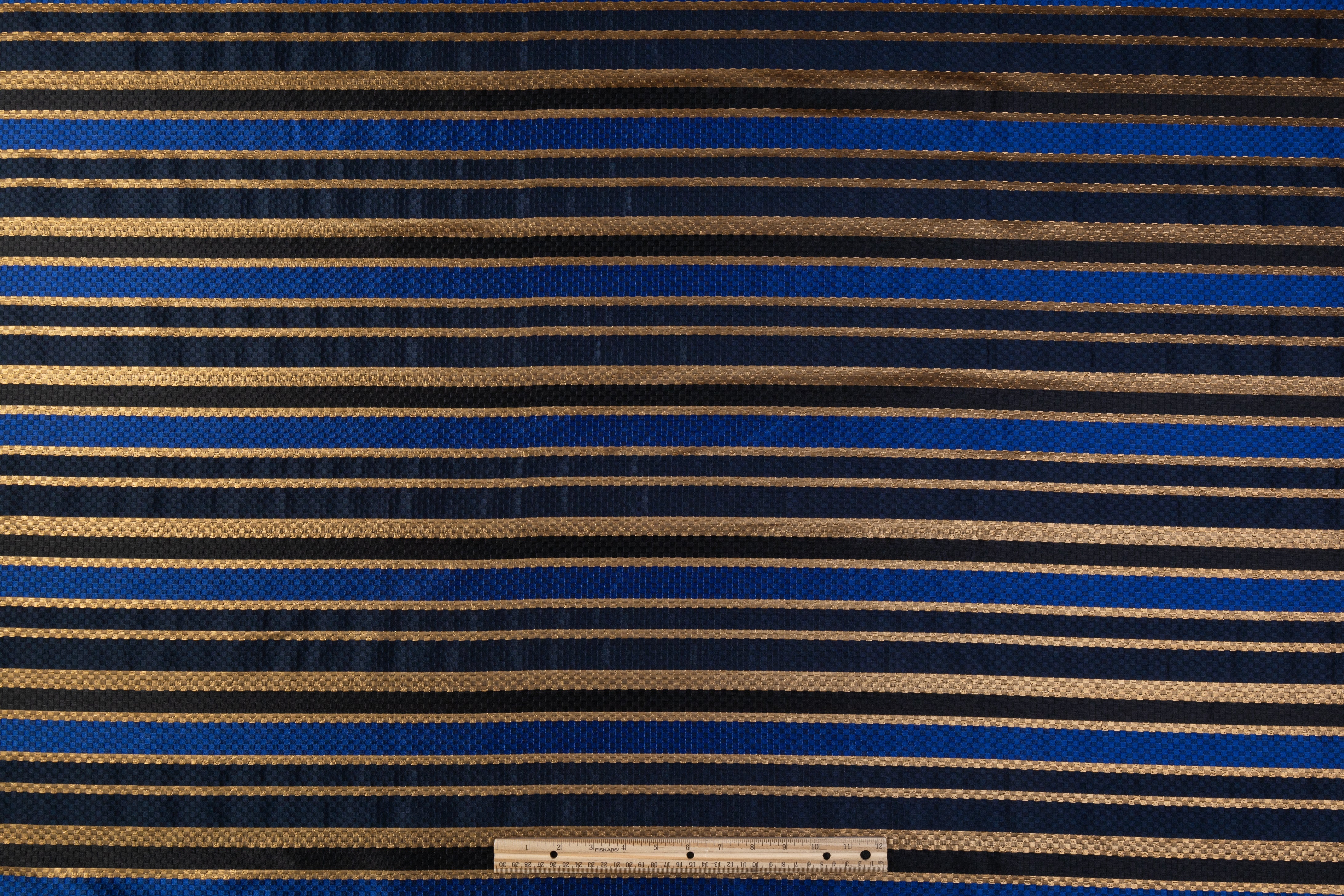 Checked Metallic Italian Brocade - Blue / Gold