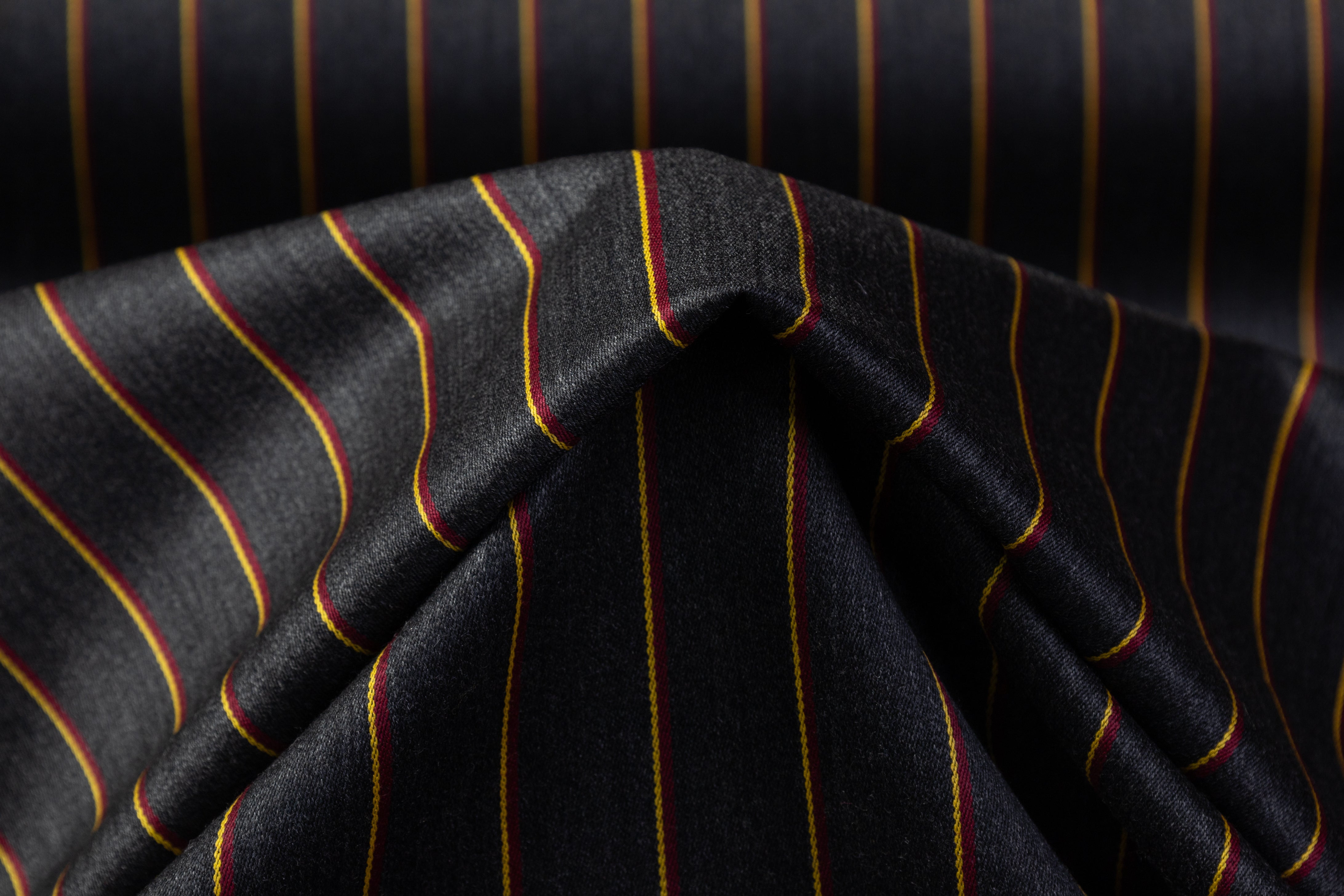 Striped Italian Satin Faille Wool - Gray / Red / Yellow