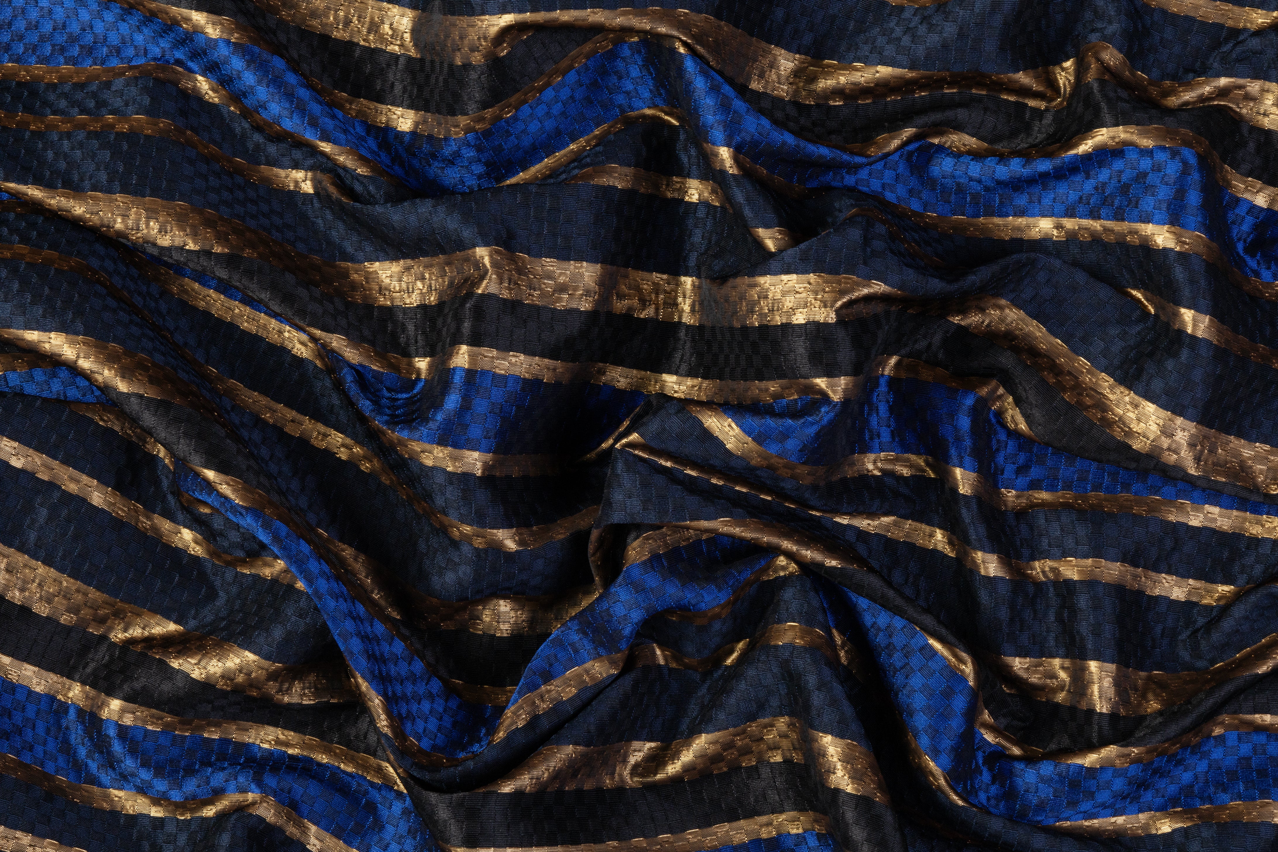 Checked Metallic Italian Brocade - Blue / Gold