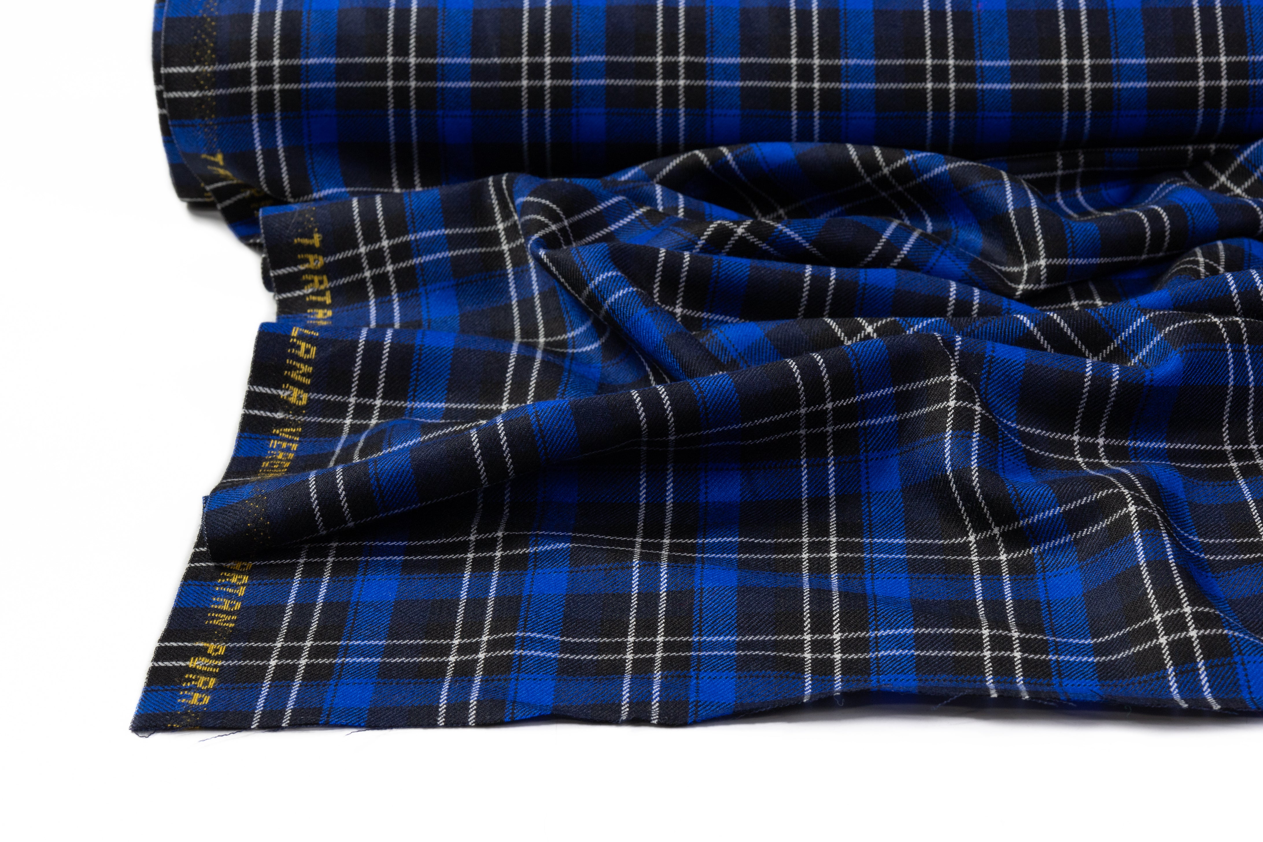 Tartan Italian Wool Suiting - Blue / Black / White