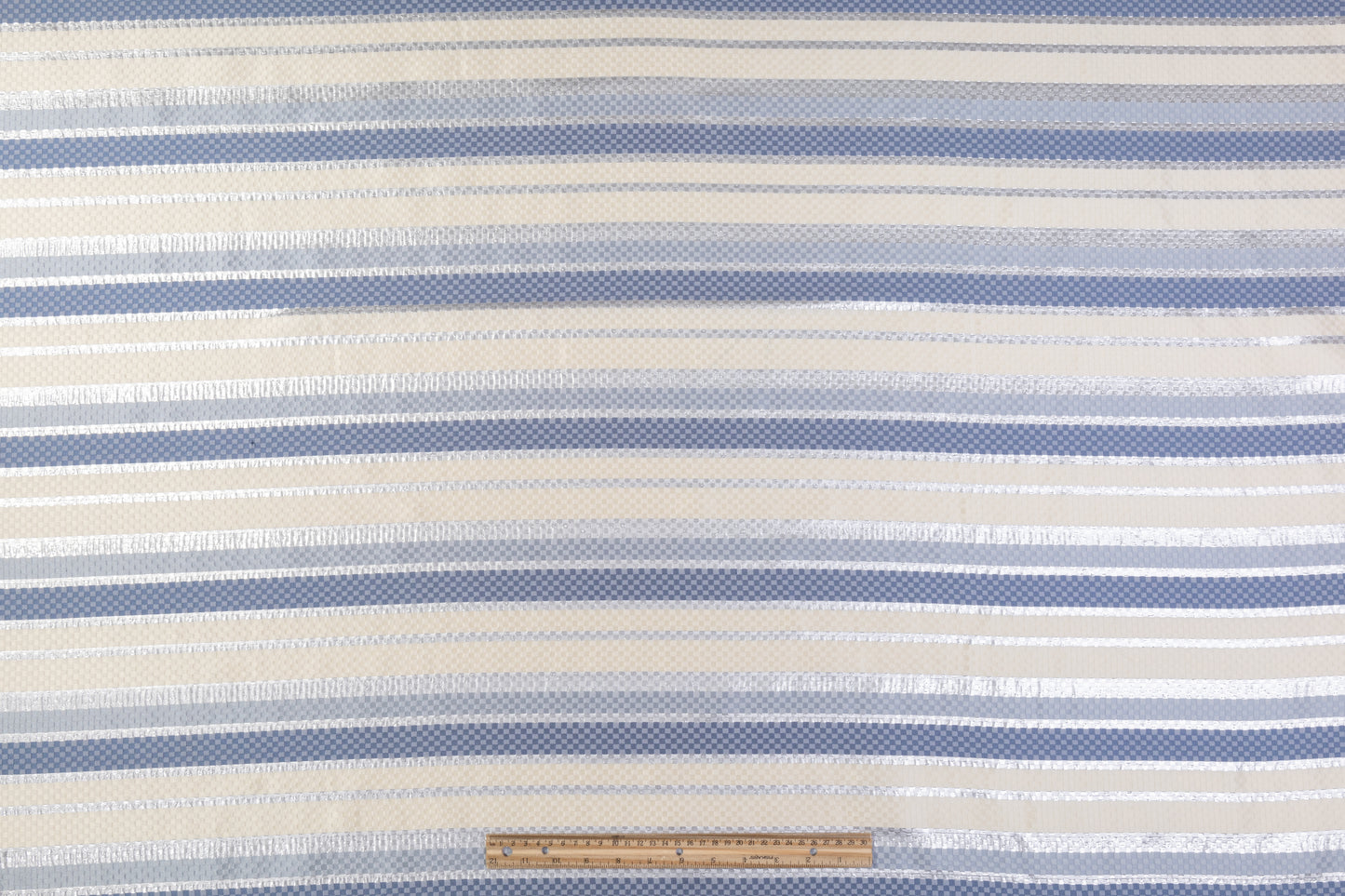 Checked Metallic Italian Brocade - Ivory / Silver / Blue
